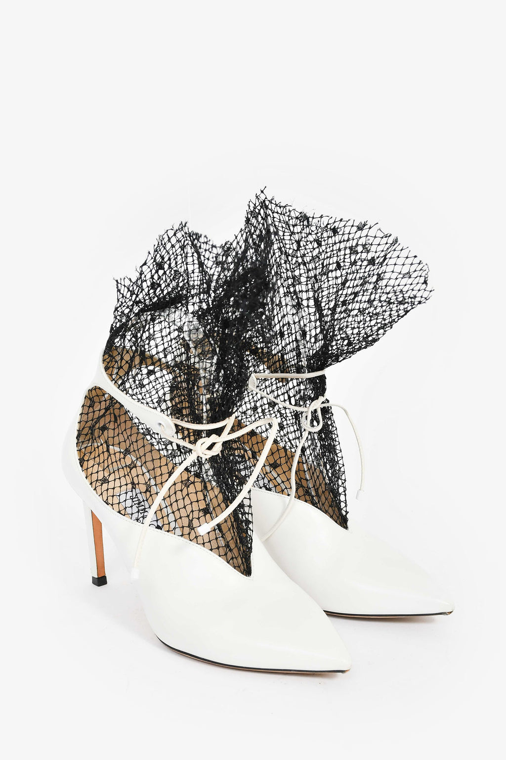 Jimmy Choo White/Black Leather Mesh Pointed Heels Size 37