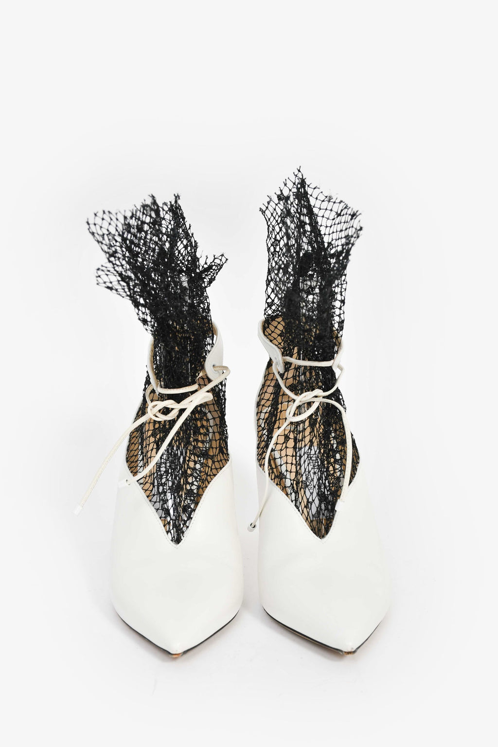 Jimmy Choo White/Black Leather Mesh Pointed Heels Size 37