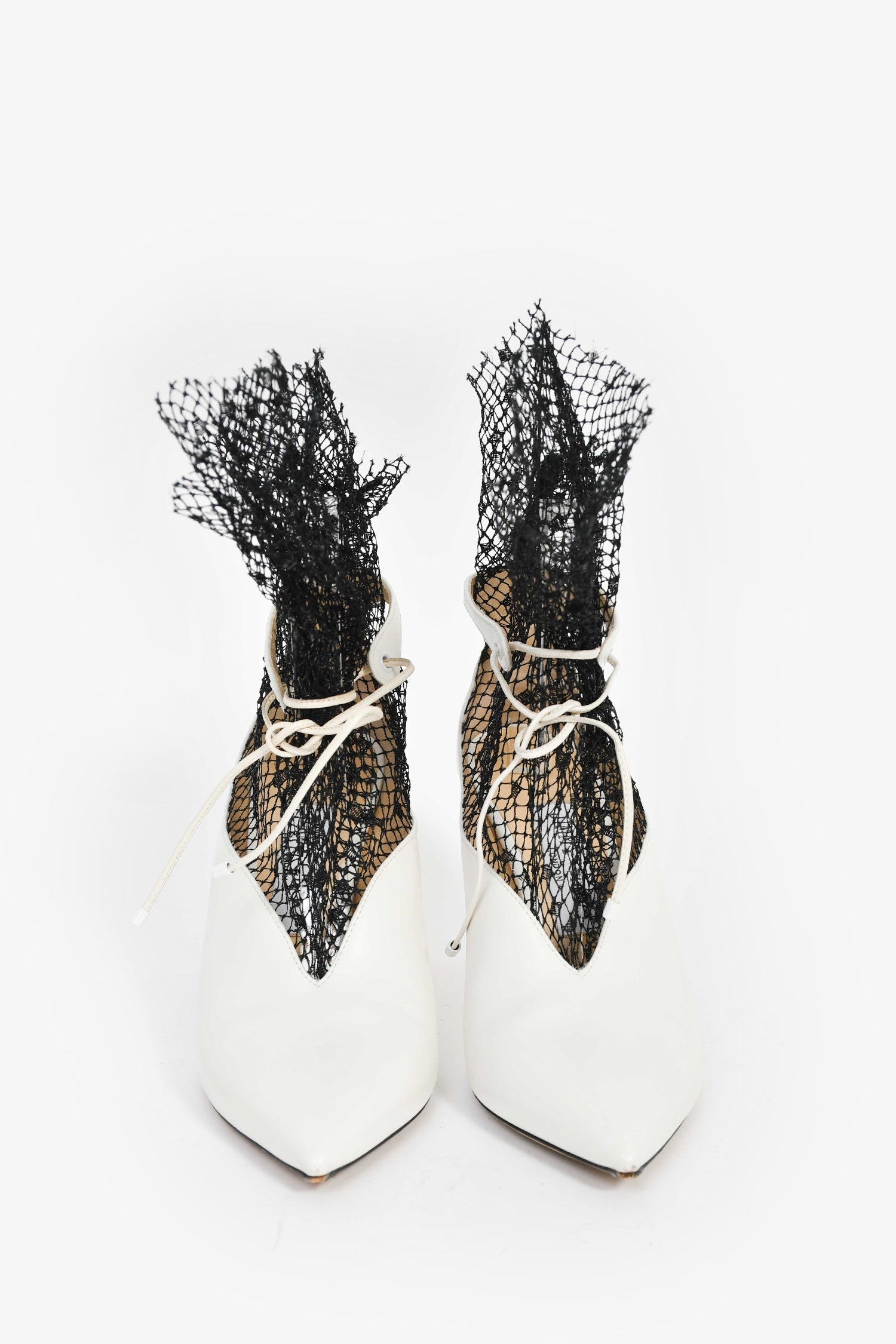 Jimmy Choo White/Black Leather Mesh Pointed Heels Size 37