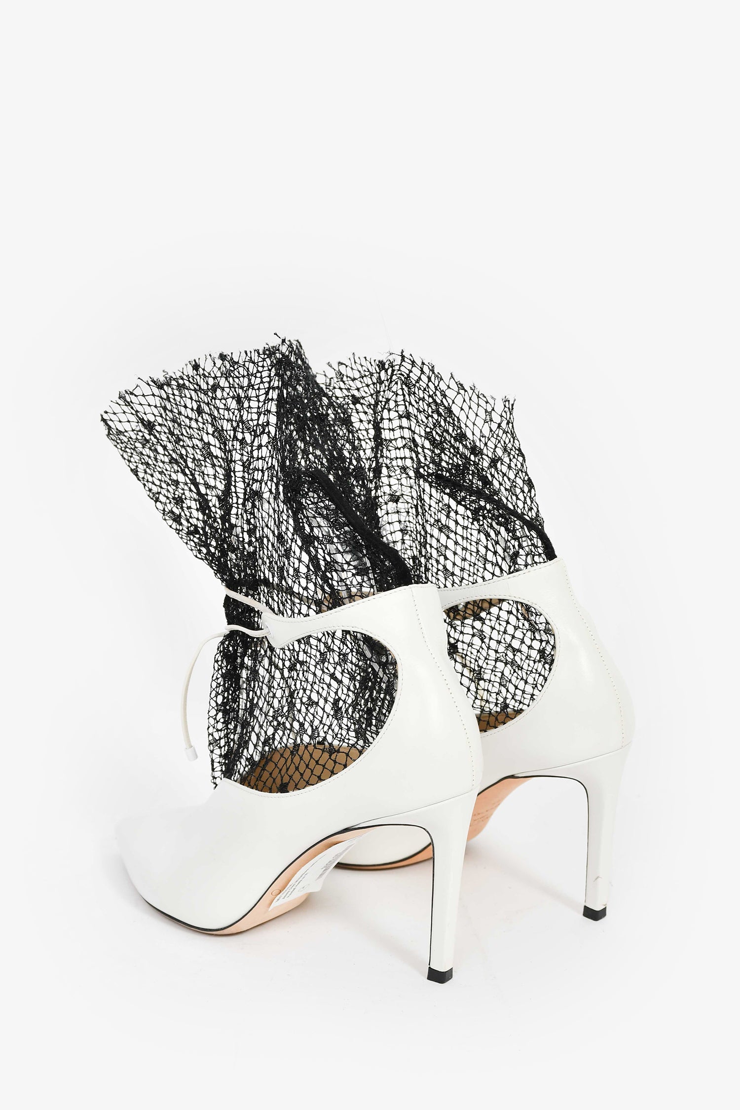 Jimmy Choo White/Black Leather Mesh Pointed Heels Size 37