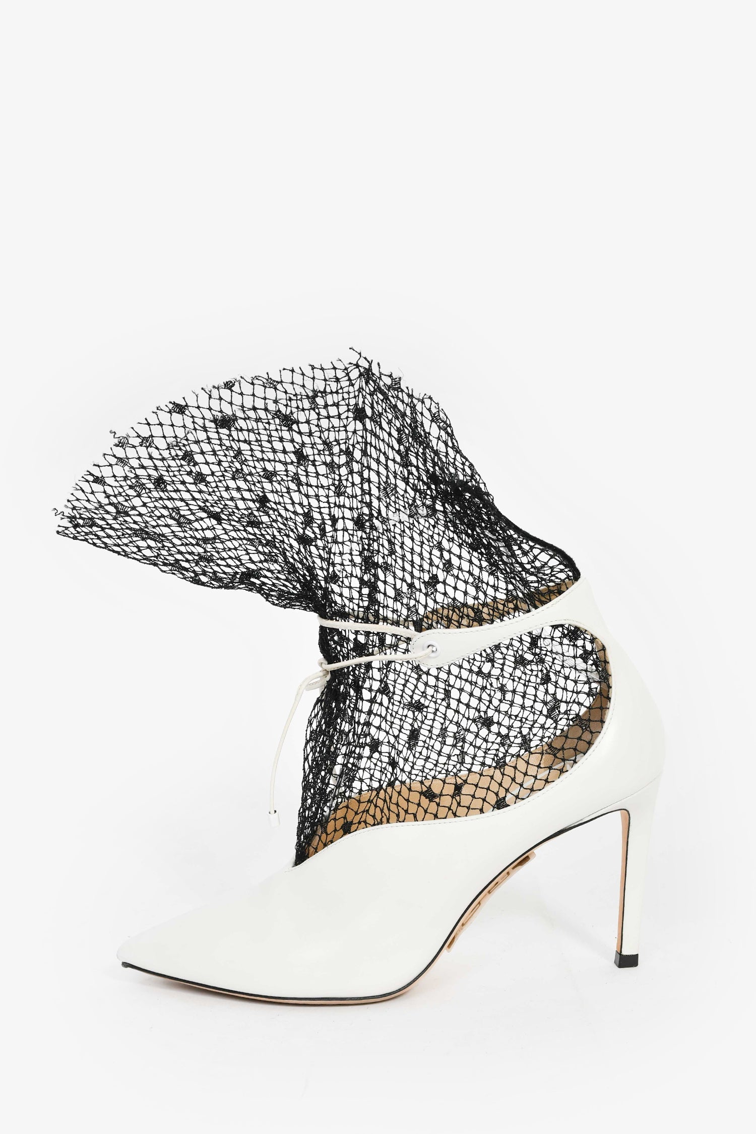 Jimmy Choo White/Black Leather Mesh Pointed Heels Size 37
