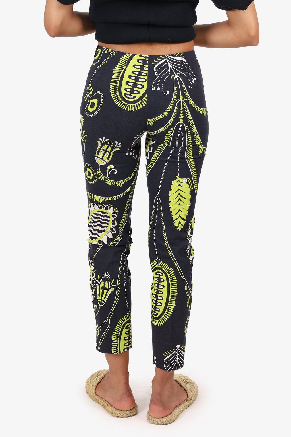 Emilio Pucci Black/Green Floral Print Straight Leg Trousers Size 6