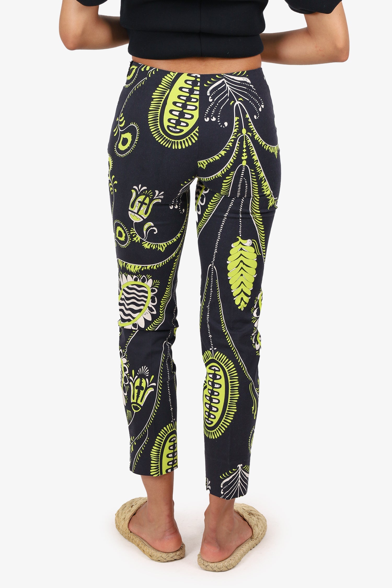 Emilio Pucci Black/Green Floral Print Straight Leg Trousers Size 6