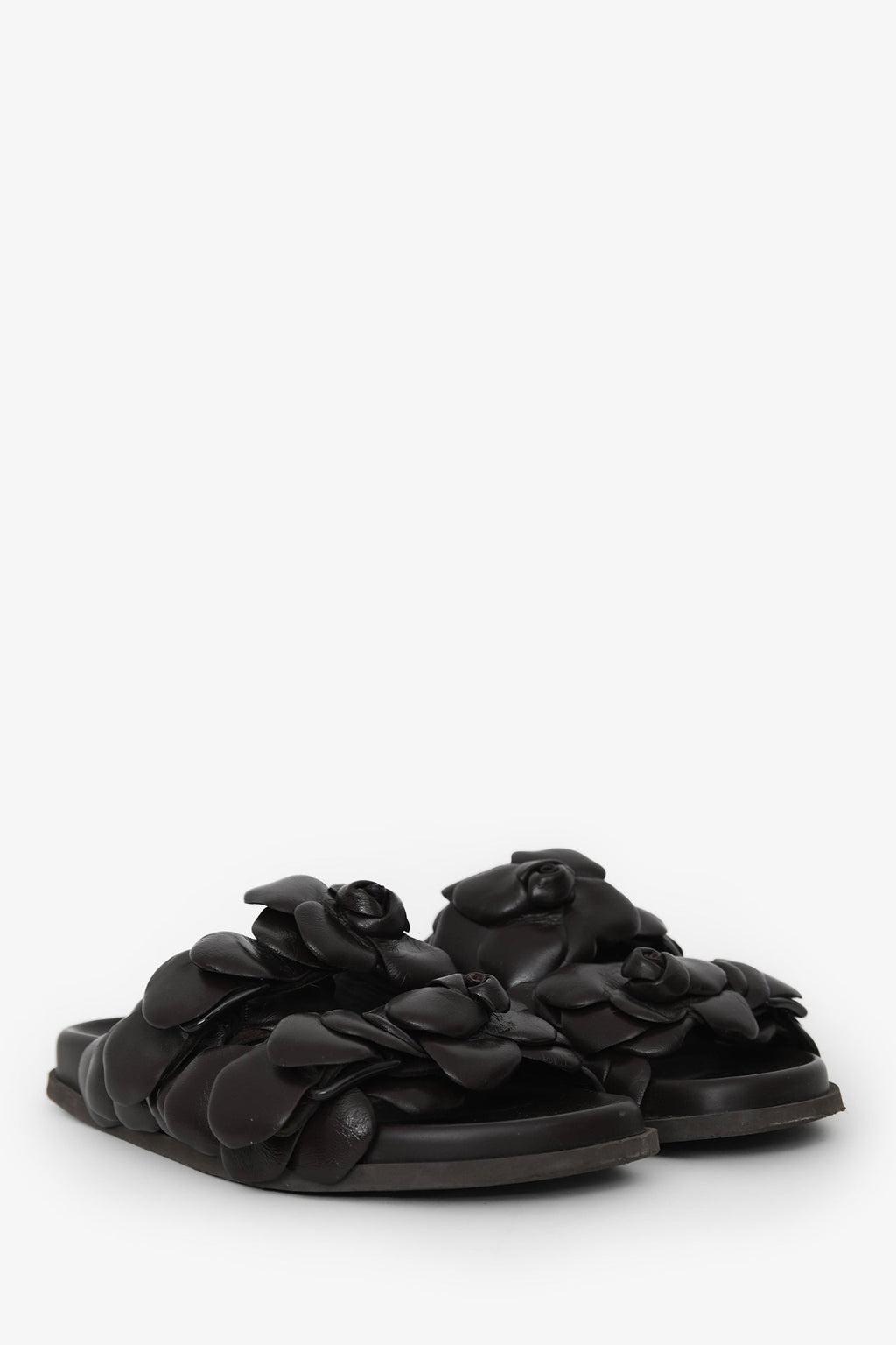 Valentino Brown Leather Rosette Sandals Size 37