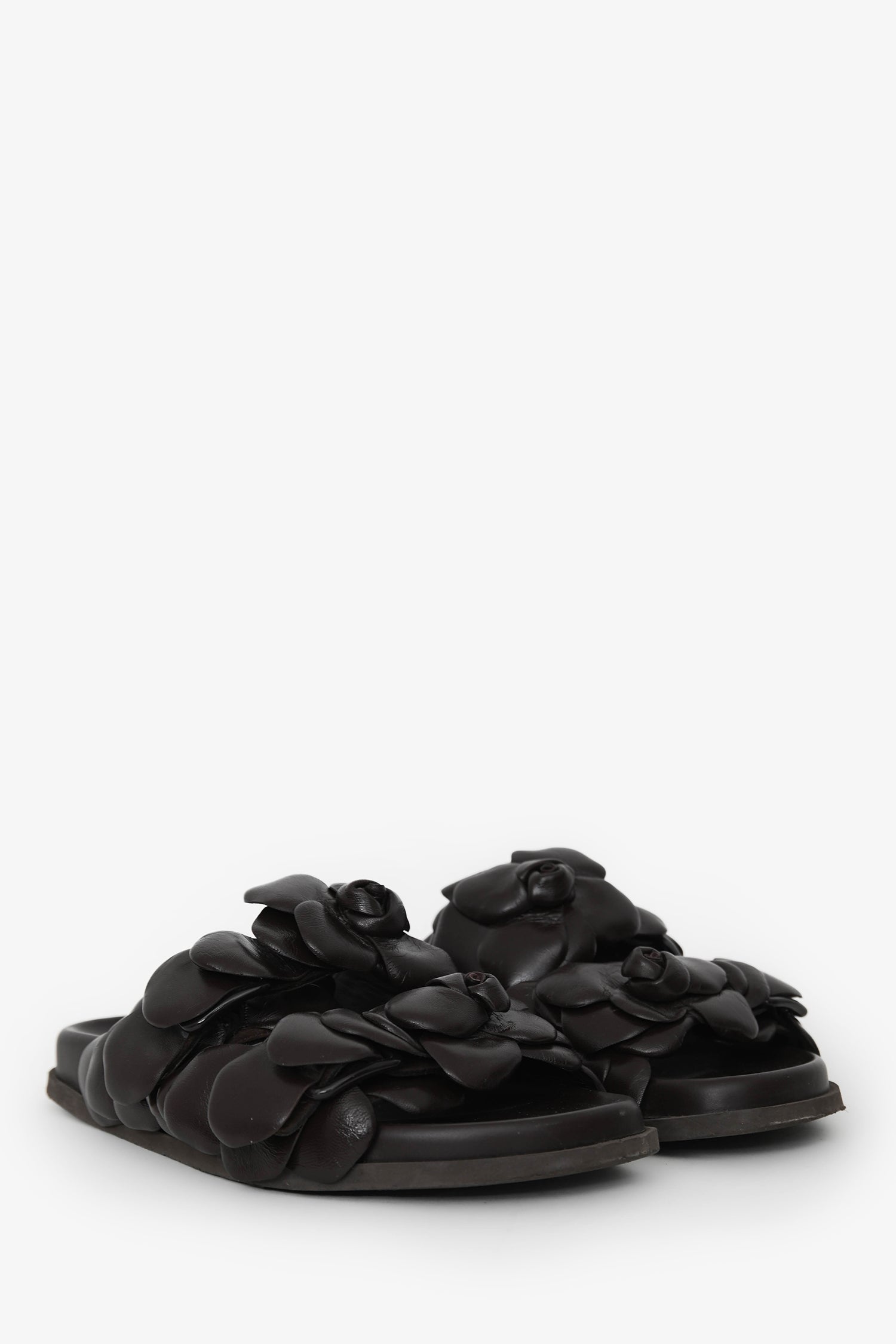Valentino Brown Leather Rosette Sandals Size 37