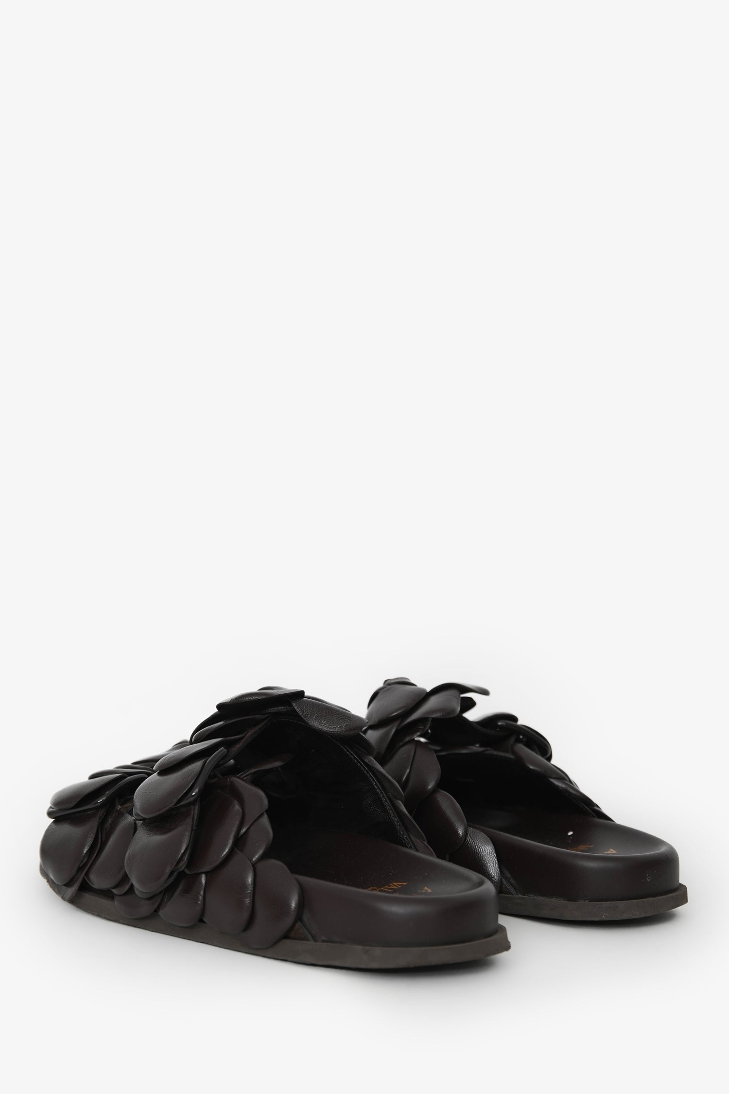 Valentino Brown Leather Rosette Sandals Size 37