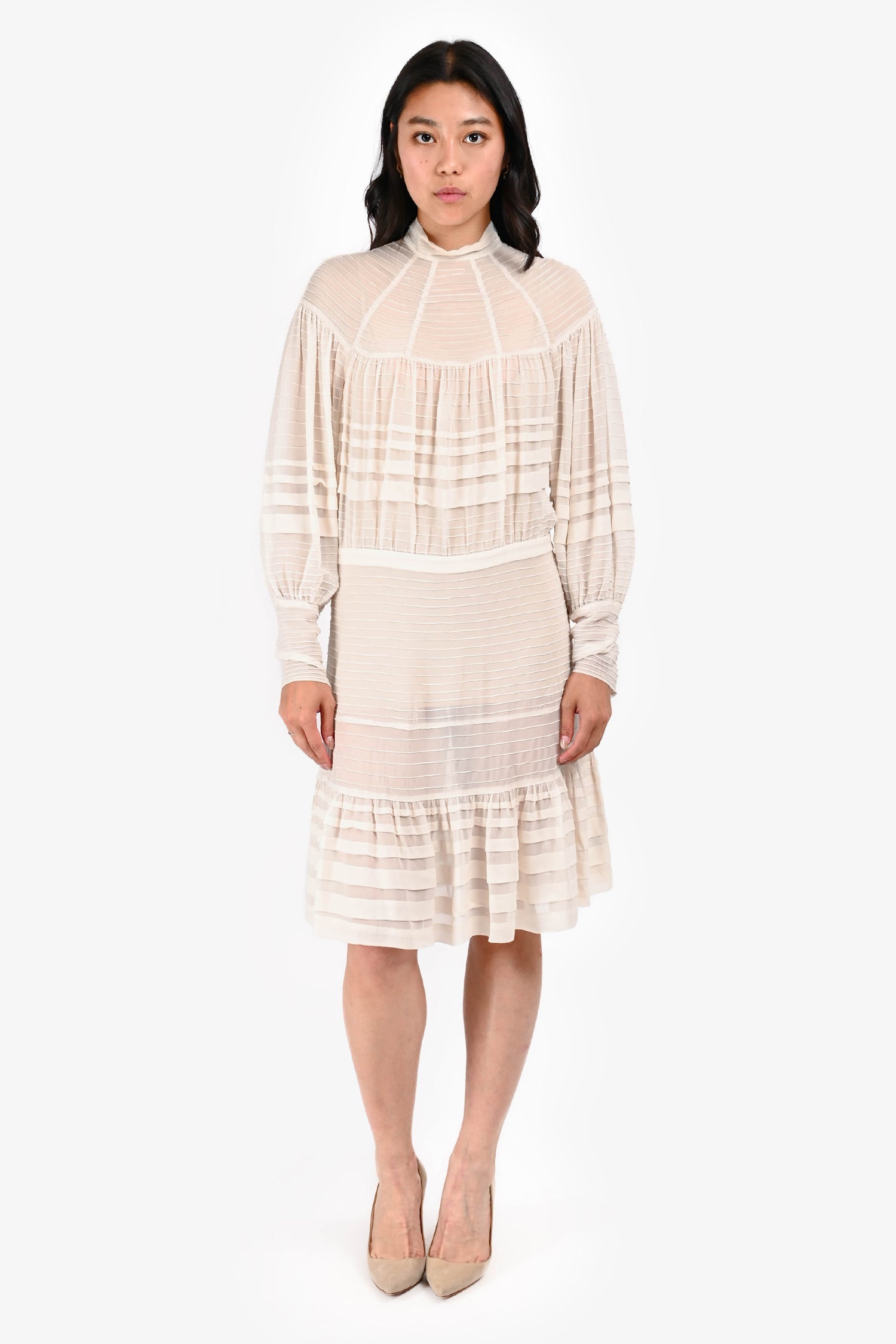 Zimmerman White Silk Long Sleeve Ruffled Midi Dress Size 3