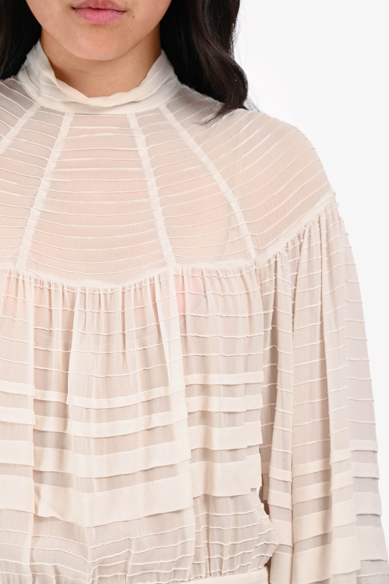 Zimmerman White Silk Long Sleeve Ruffled Midi Dress Size 3