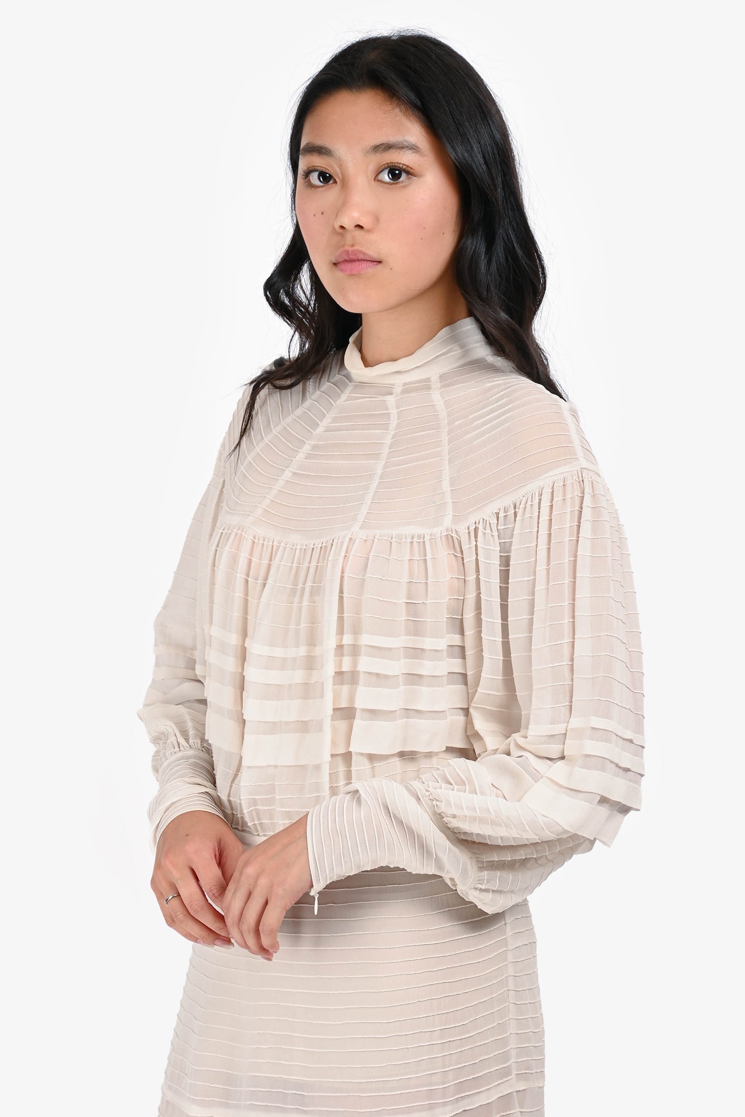 Zimmerman White Silk Long Sleeve Ruffled Midi Dress Size 3