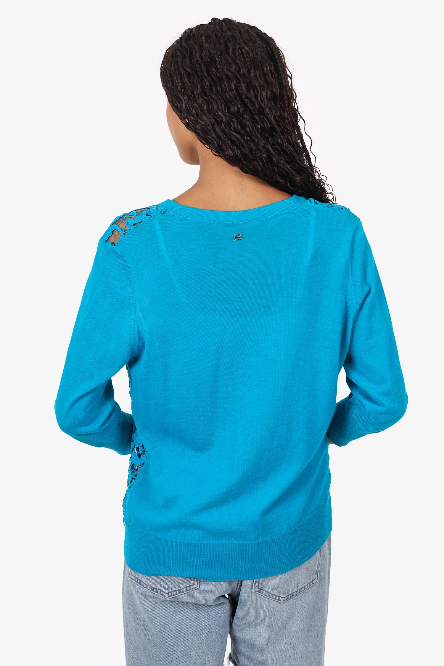 Escada Blue Lace Detail Long Sleeve igan Size L