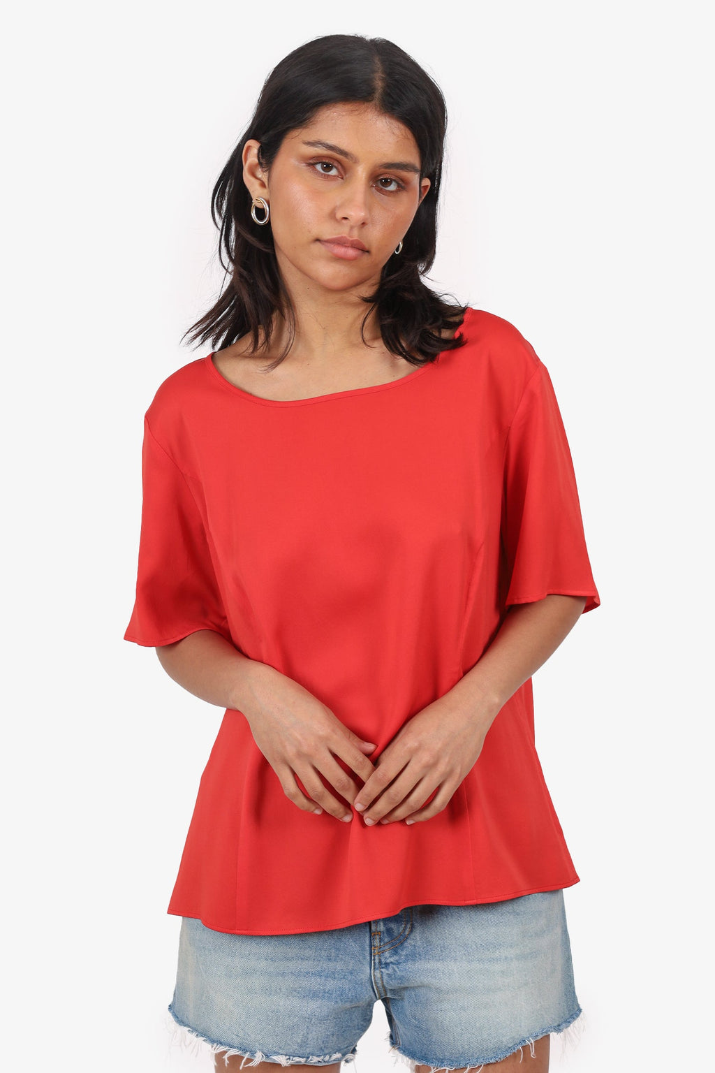 MaxMara Weekend Orange Silk Short Sleeve Top Size S