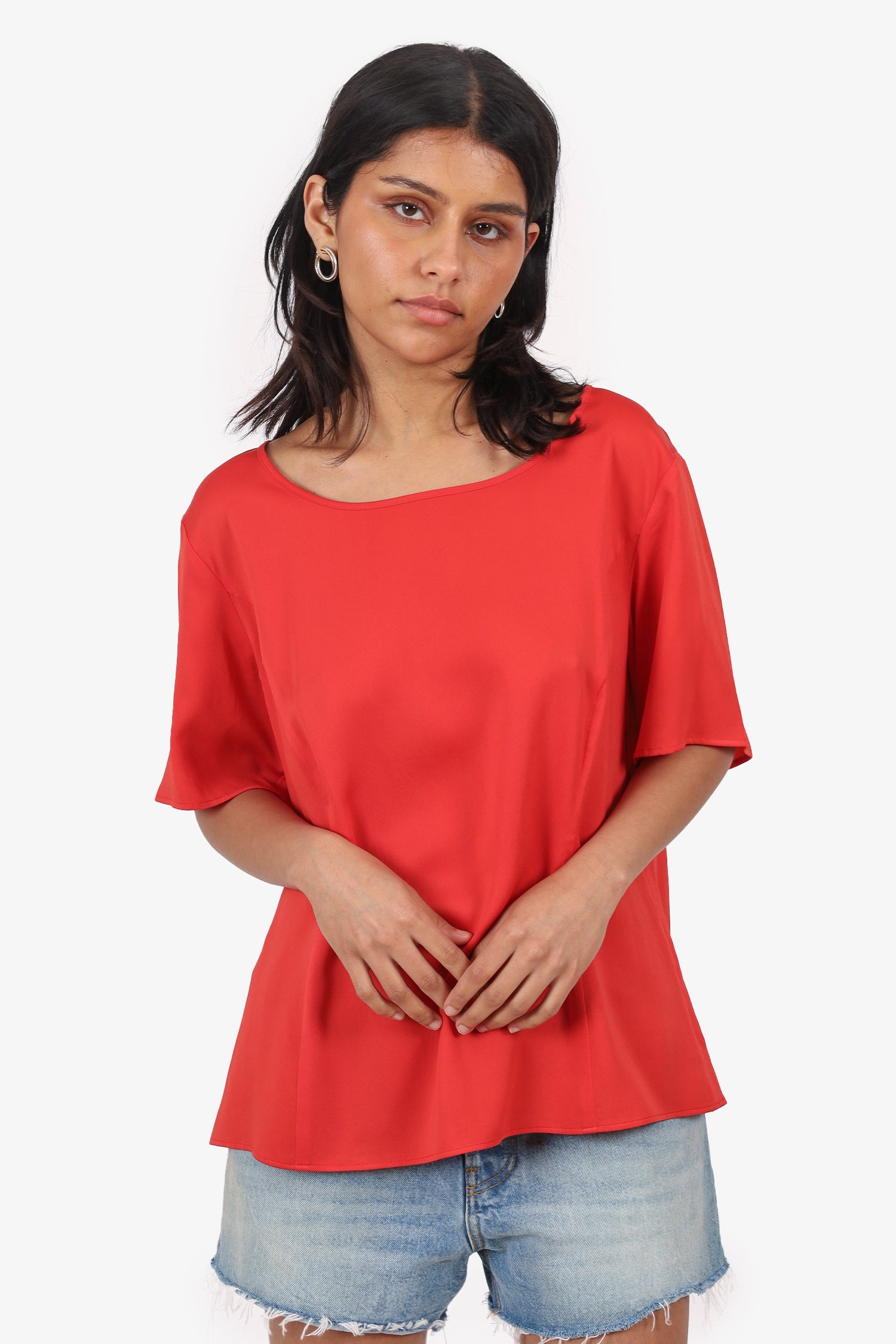 MaxMara Weekend Orange Silk Short Sleeve Top Size S