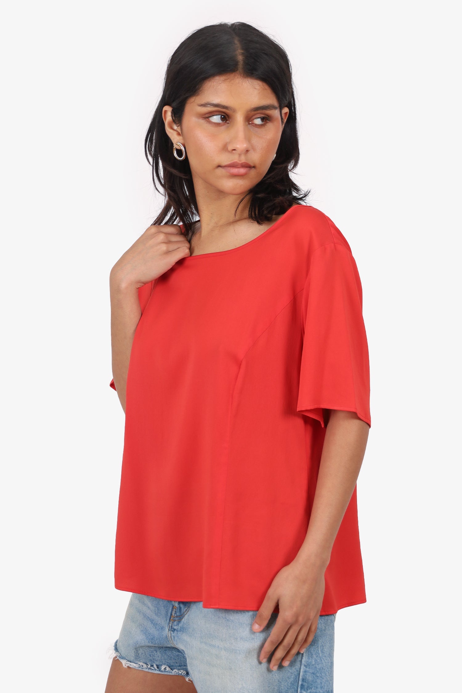 MaxMara Weekend Orange Silk Short Sleeve Top Size S