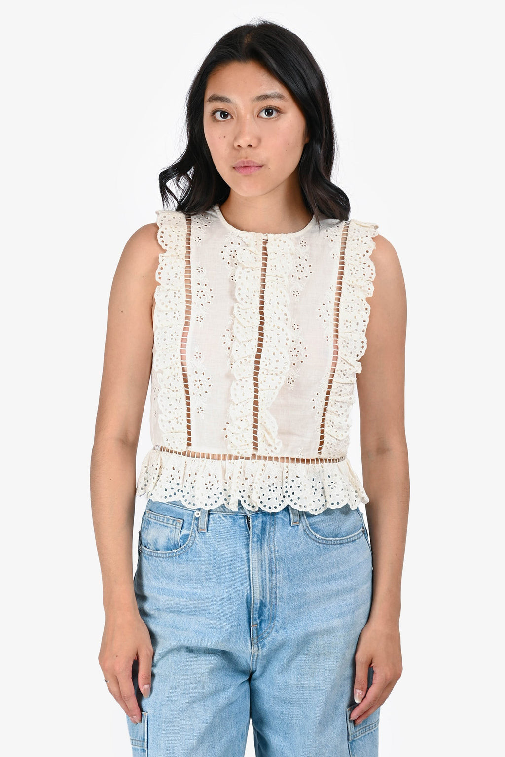 Zimmermann Cream Cotton/Eyelet Sleeveless Top Size 0