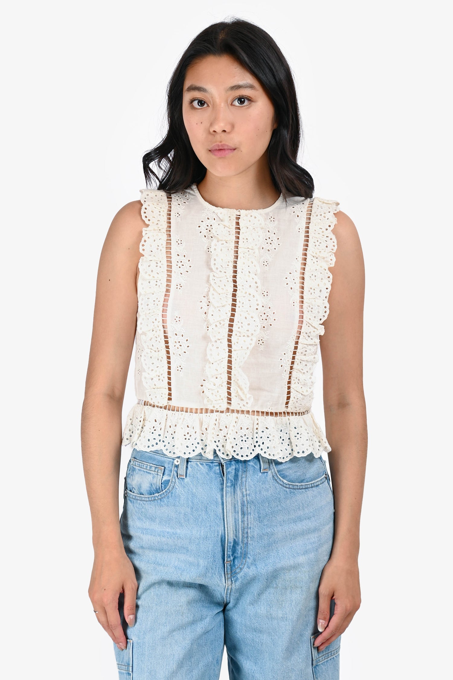 Zimmermann Cream Cotton/Eyelet Sleeveless Top Size 0