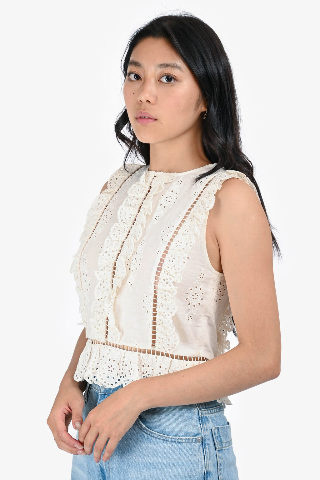 Zimmermann Cream Cotton/Eyelet Sleeveless Top Size 0