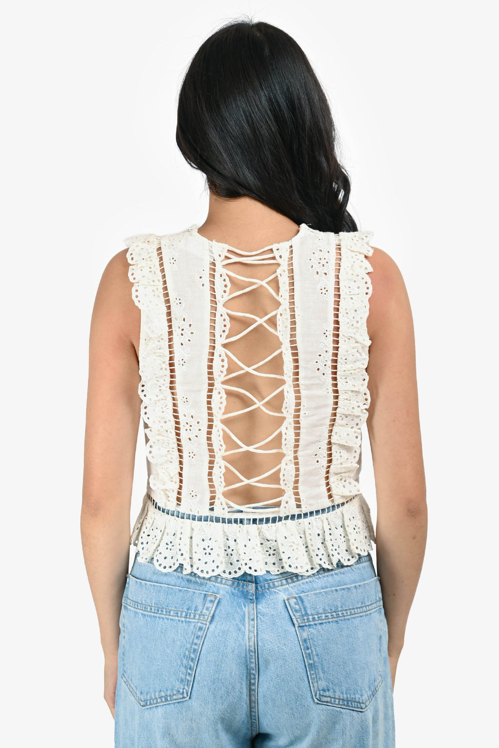 Zimmermann Cream Cotton/Eyelet Sleeveless Top Size 0