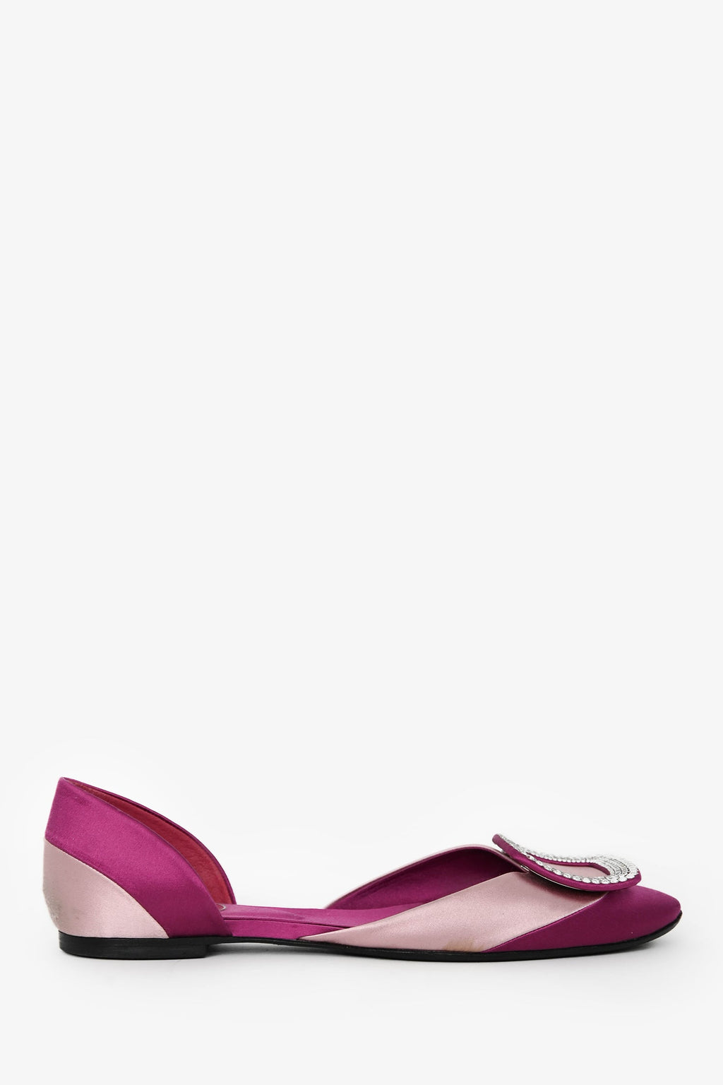 Roger Vivier Purple/Pink Satin Crystal Buckle Flats Size 37.5