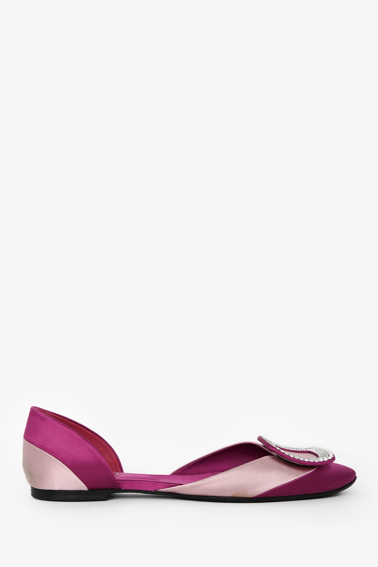 Roger Vivier Purple/Pink Satin Crystal Buckle Flats Size 37.5