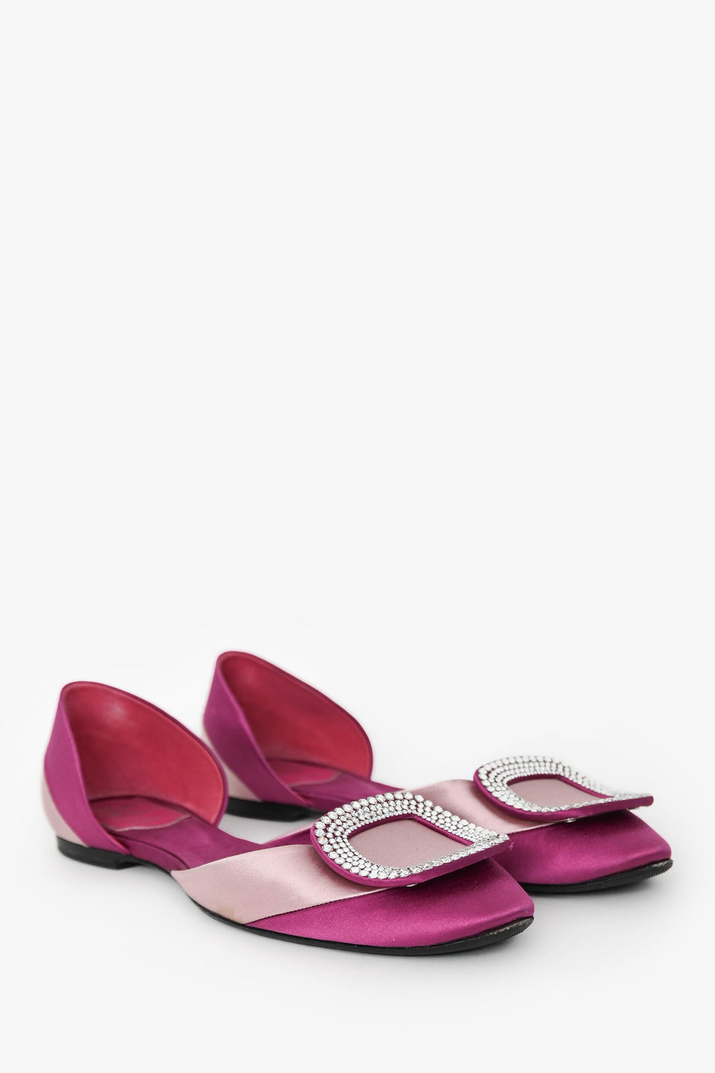 Roger Vivier Purple/Pink Satin Crystal Buckle Flats Size 37.5