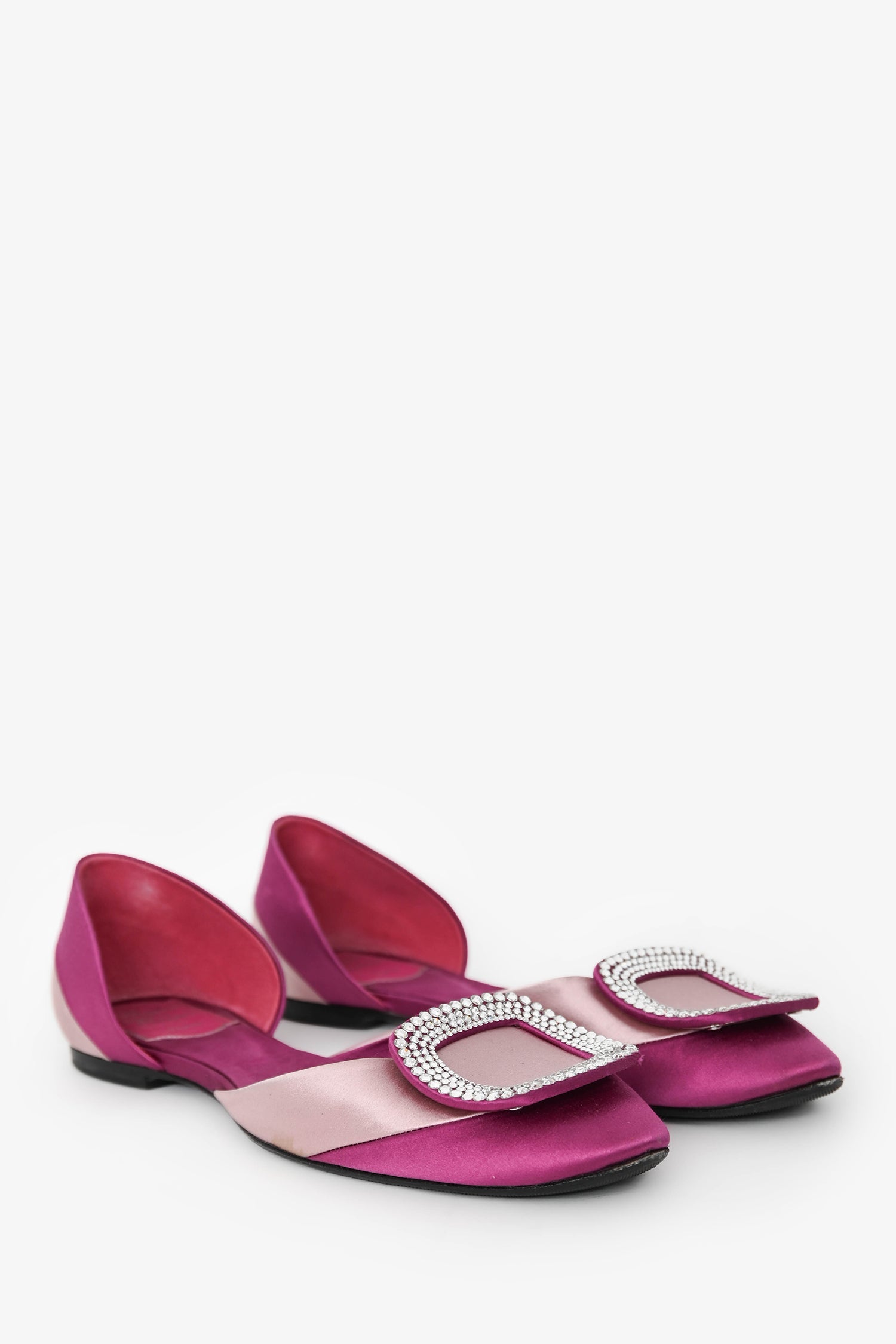 Roger Vivier Purple/Pink Satin Crystal Buckle Flats Size 37.5