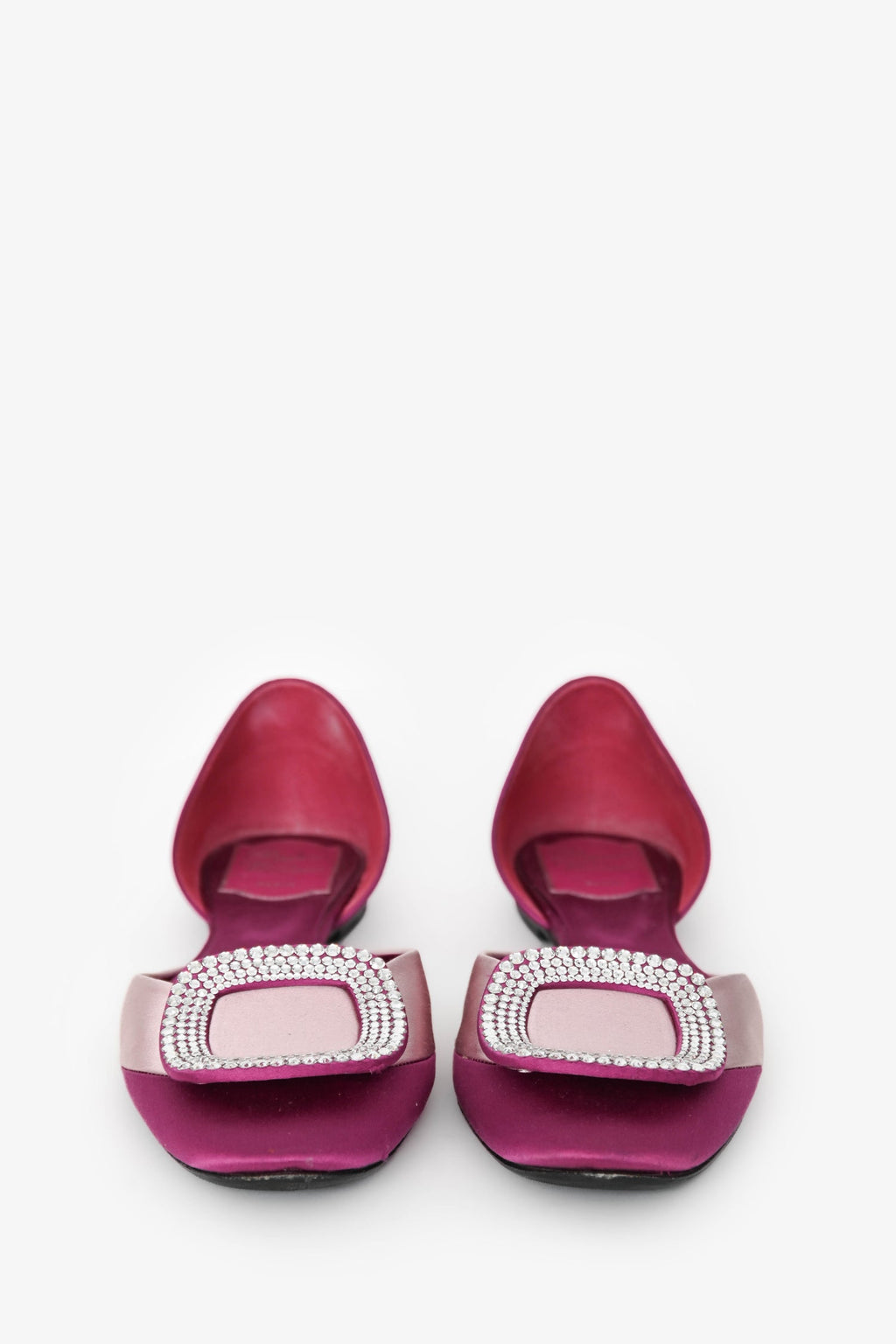 Roger Vivier Purple/Pink Satin Crystal Buckle Flats Size 37.5
