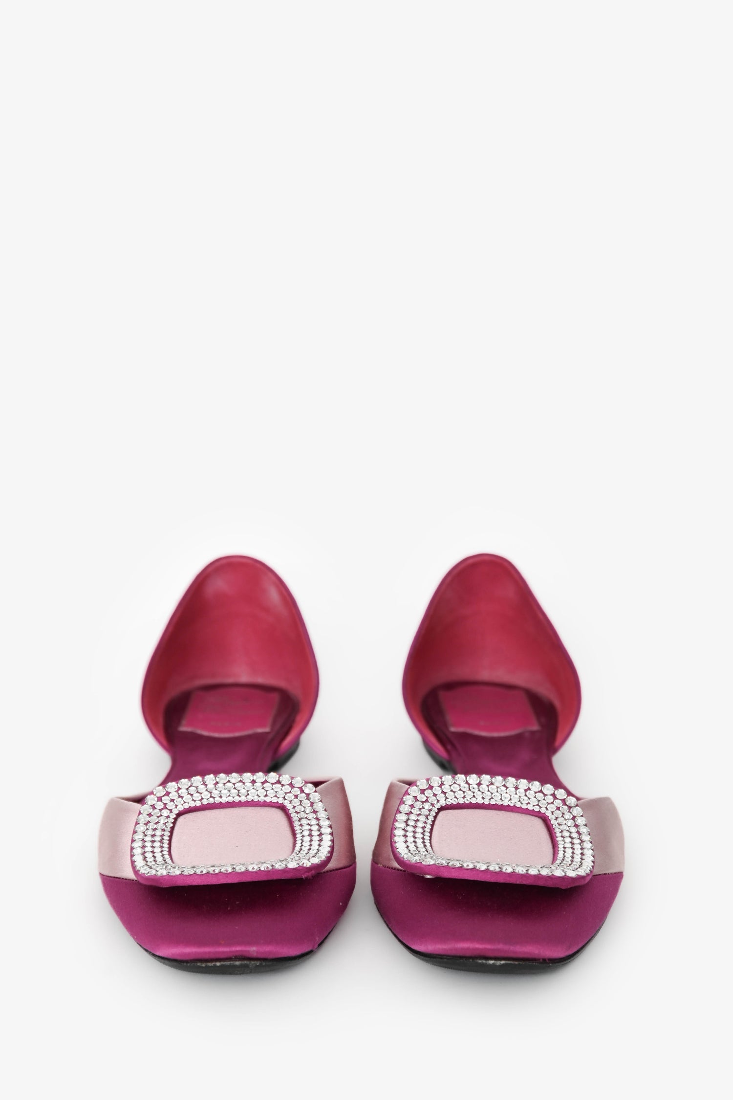 Roger Vivier Purple/Pink Satin Crystal Buckle Flats Size 37.5