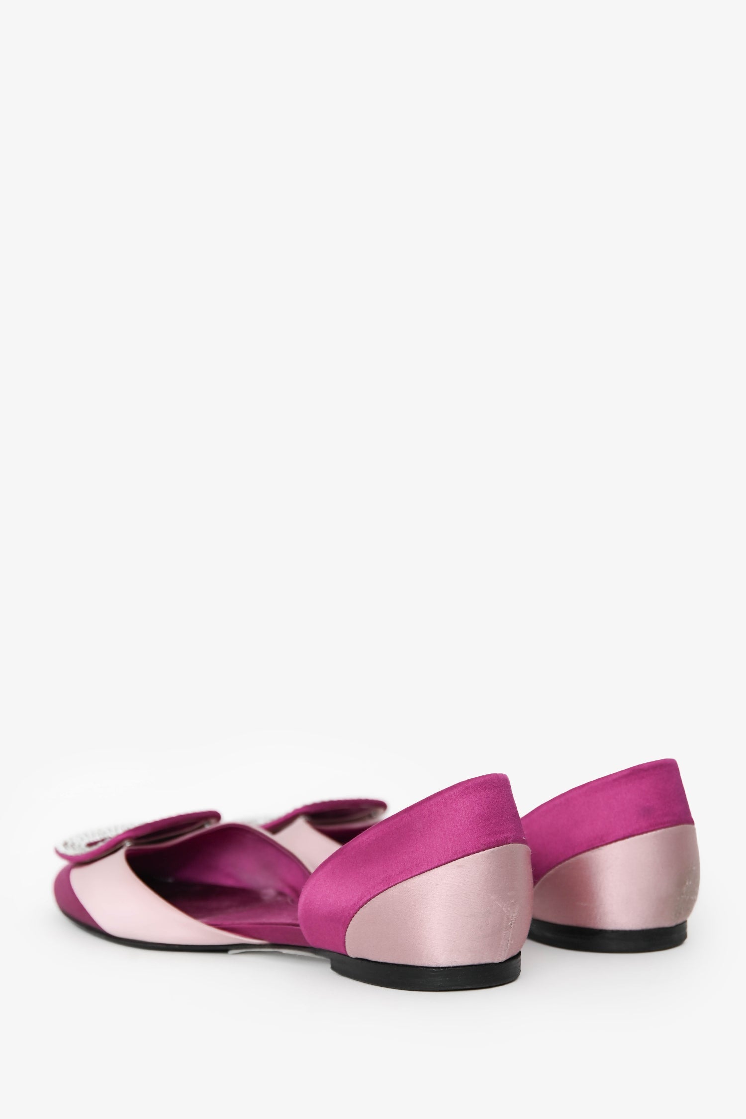 Roger Vivier Purple/Pink Satin Crystal Buckle Flats Size 37.5