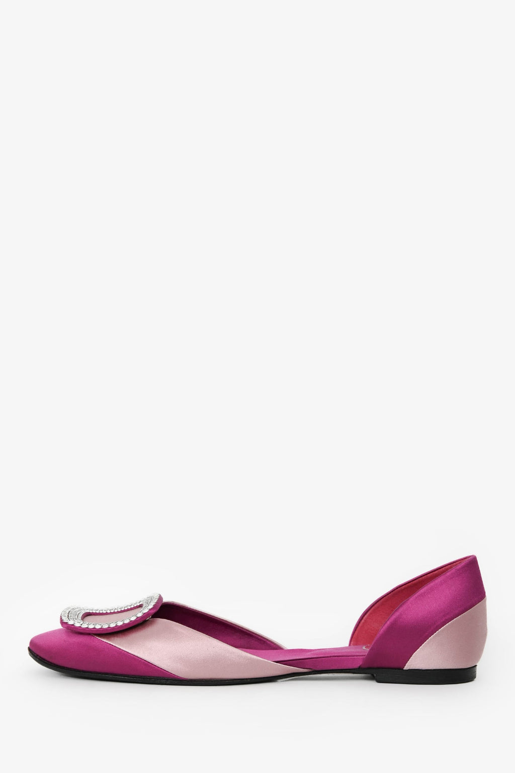 Roger Vivier Purple/Pink Satin Crystal Buckle Flats Size 37.5