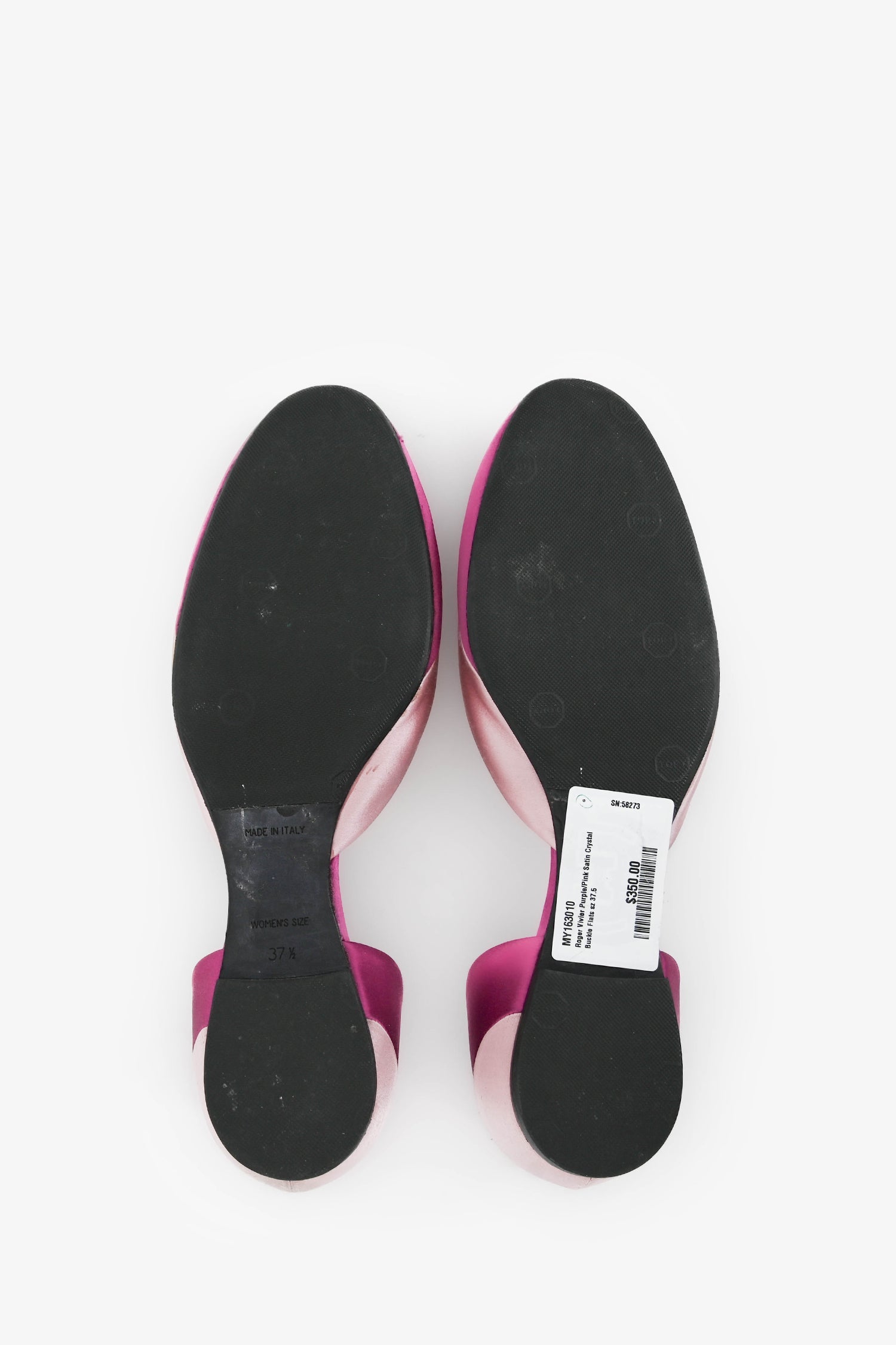 Roger Vivier Purple/Pink Satin Crystal Buckle Flats Size 37.5