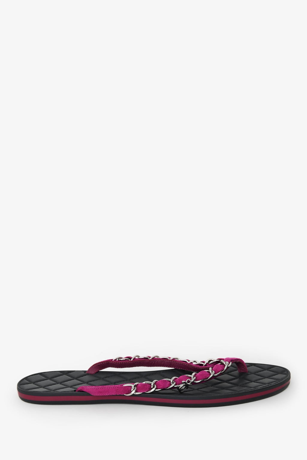 Pre-Loved Chanel™ Purple Suede Chain CC Charm Flip Flops Size 39