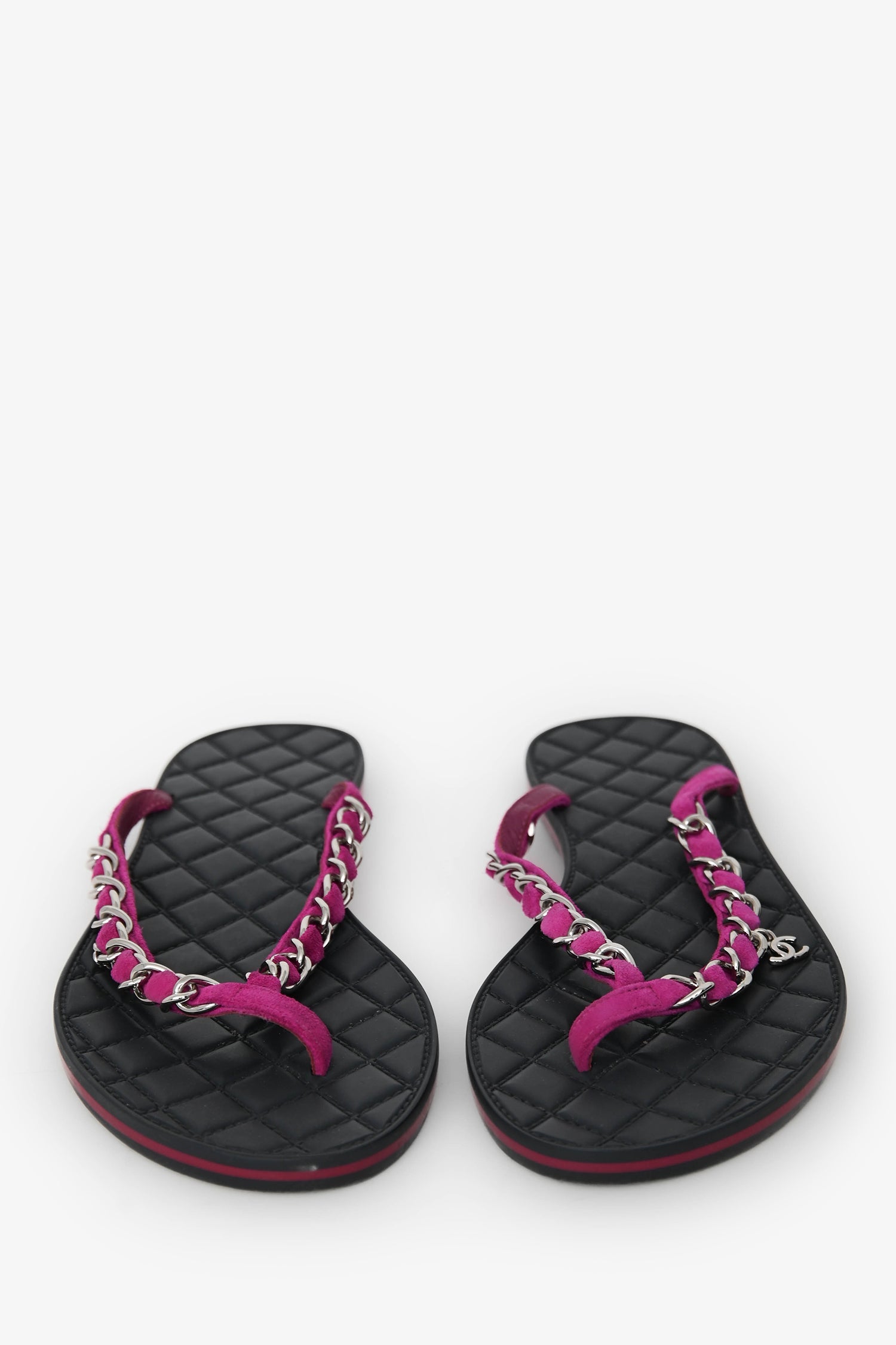 Pre-Loved Chanel™ Purple Suede Chain CC Charm Flip Flops Size 39
