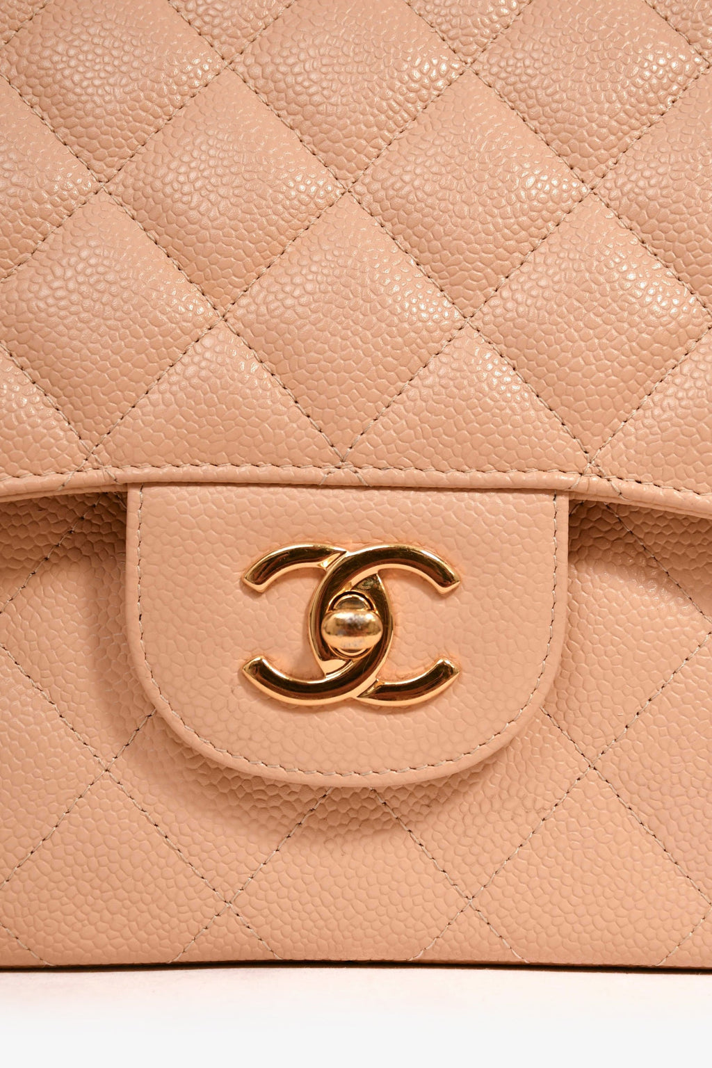 Pre-Loved Chanel™ 2012 Beige Caviar Jumbo Double Flap Shoulder Bag