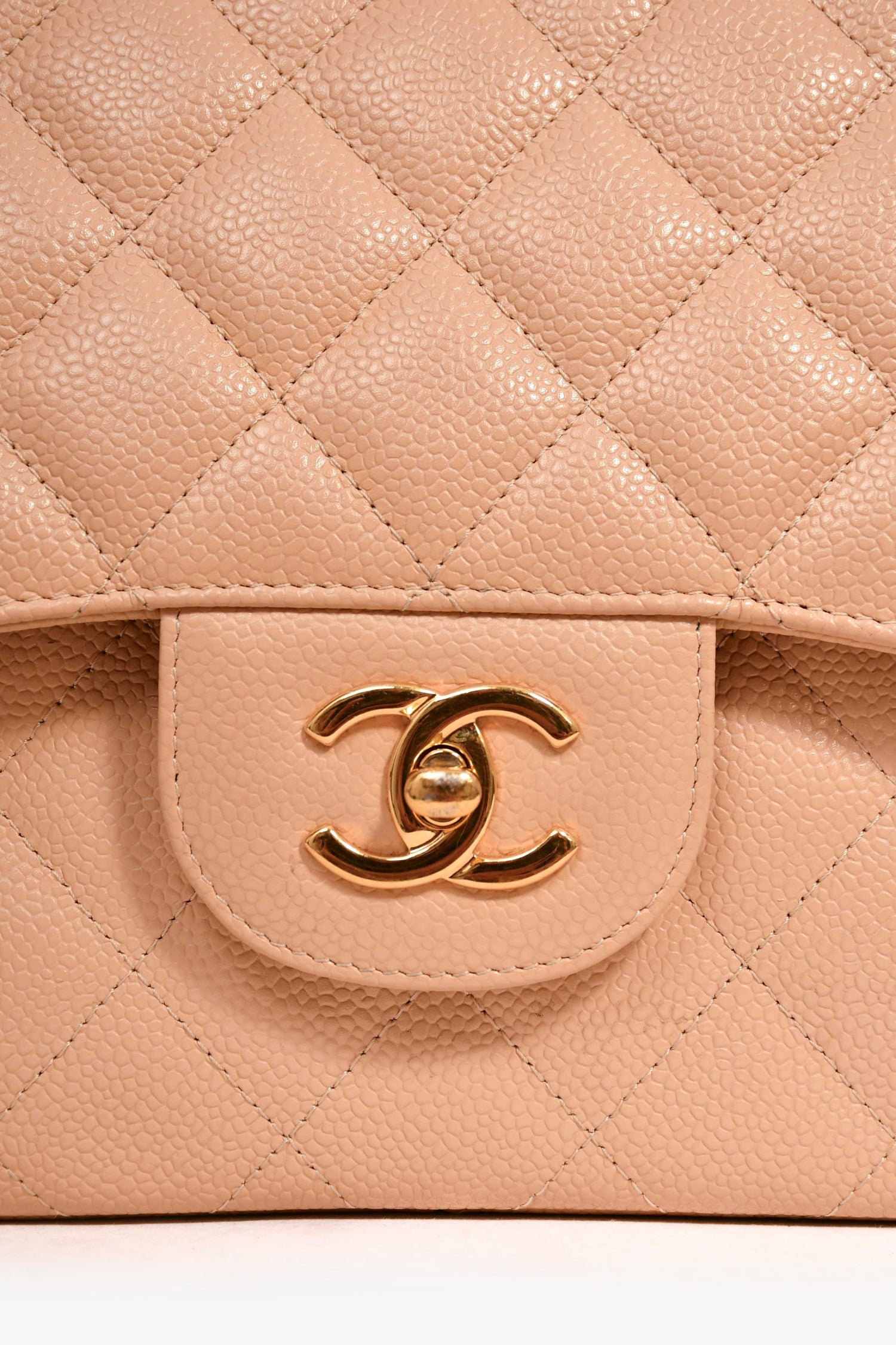 Pre-Loved Chanel™ 2012 Beige Caviar Jumbo Double Flap Shoulder Bag