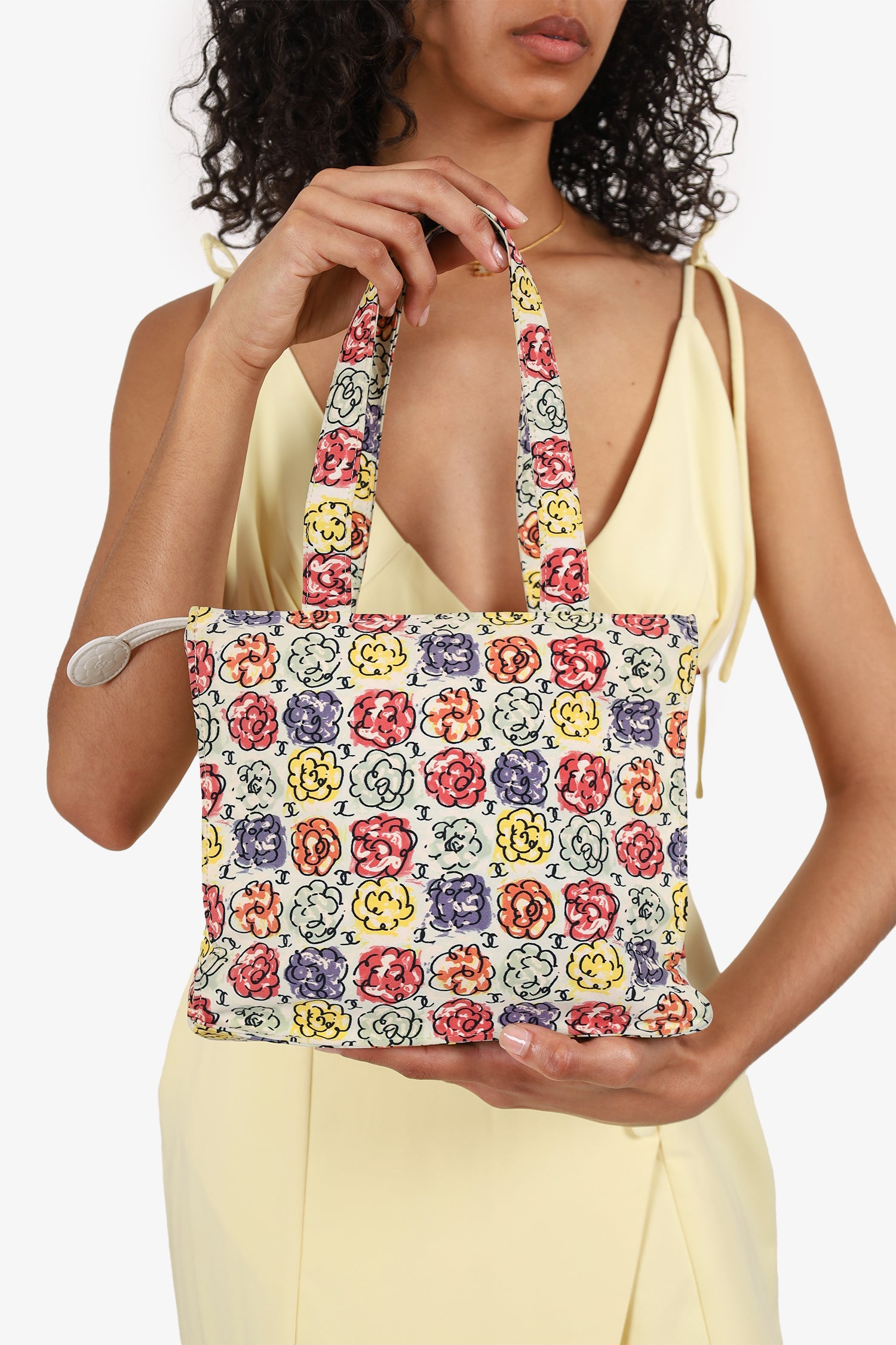 Pre-Loved Chanel™ White/Multicolour Floral Print CC Mini Tote