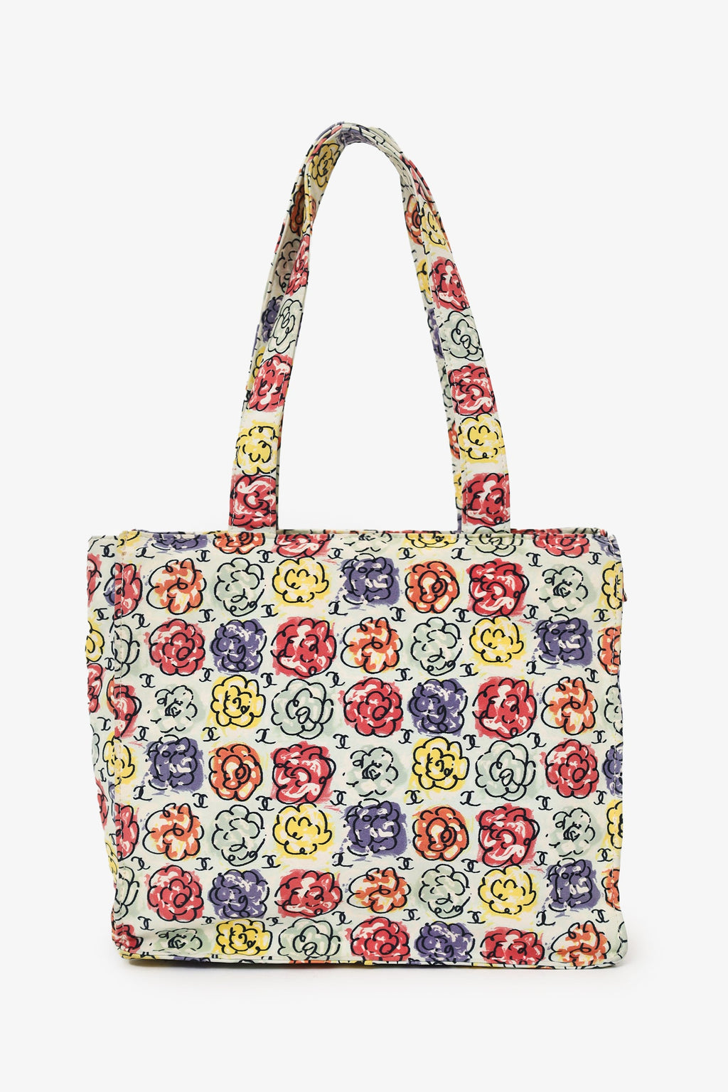 Pre-Loved Chanel™ White/Multicolour Floral Print CC Mini Tote