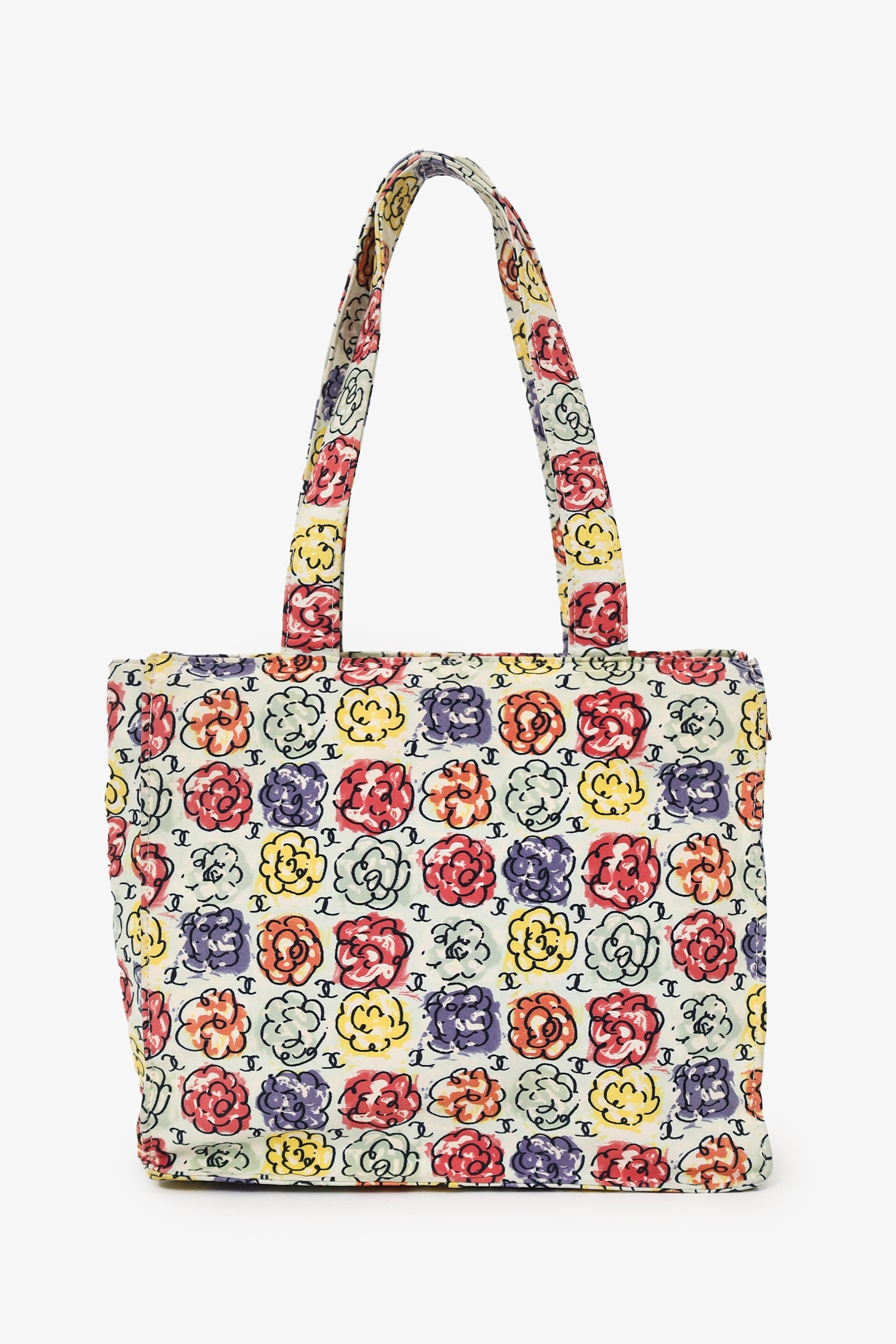Pre-Loved Chanel™ White/Multicolour Floral Print CC Mini Tote