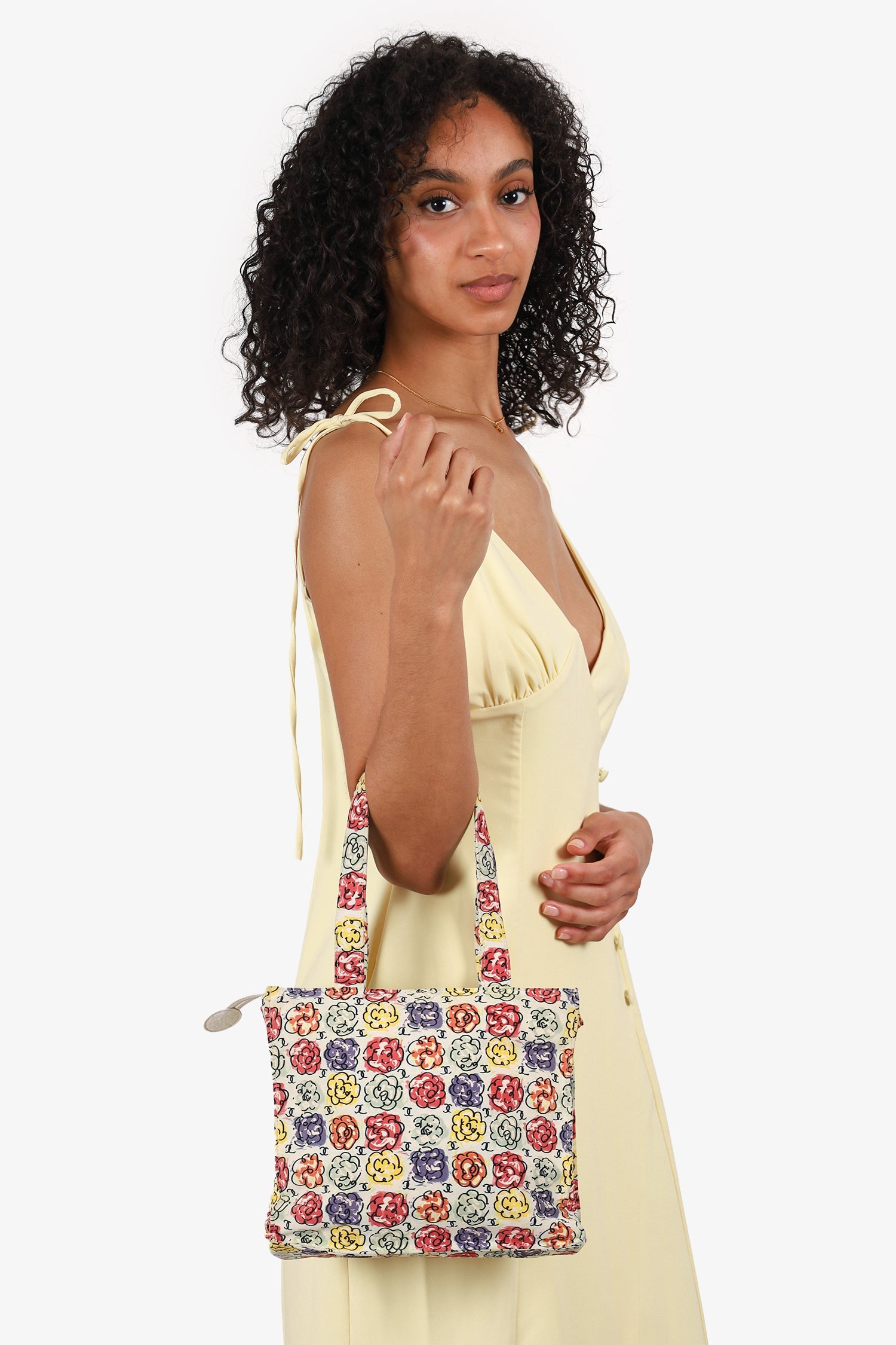 Pre-Loved Chanel™ White/Multicolour Floral Print CC Mini Tote