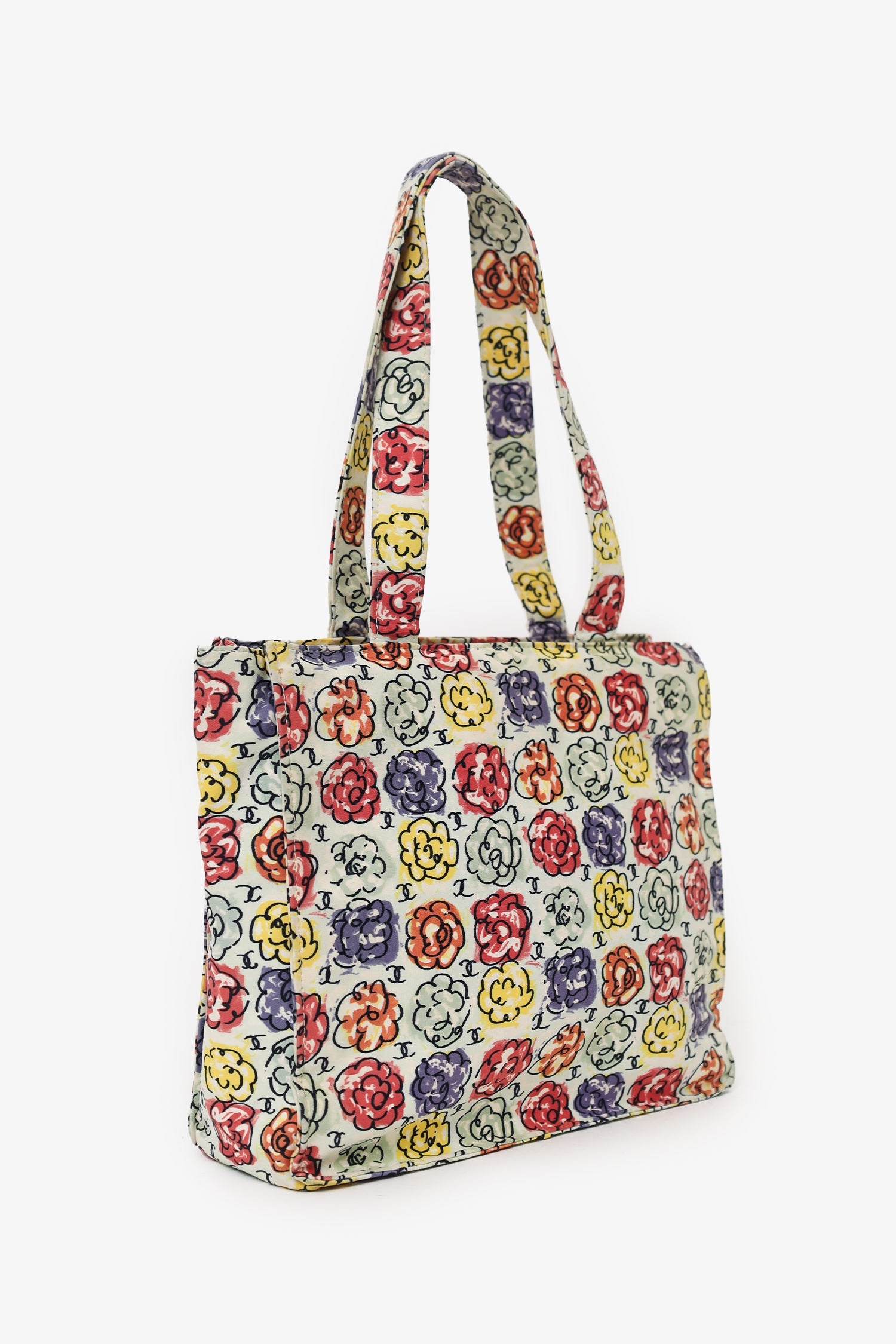 Pre-Loved Chanel™ White/Multicolour Floral Print CC Mini Tote