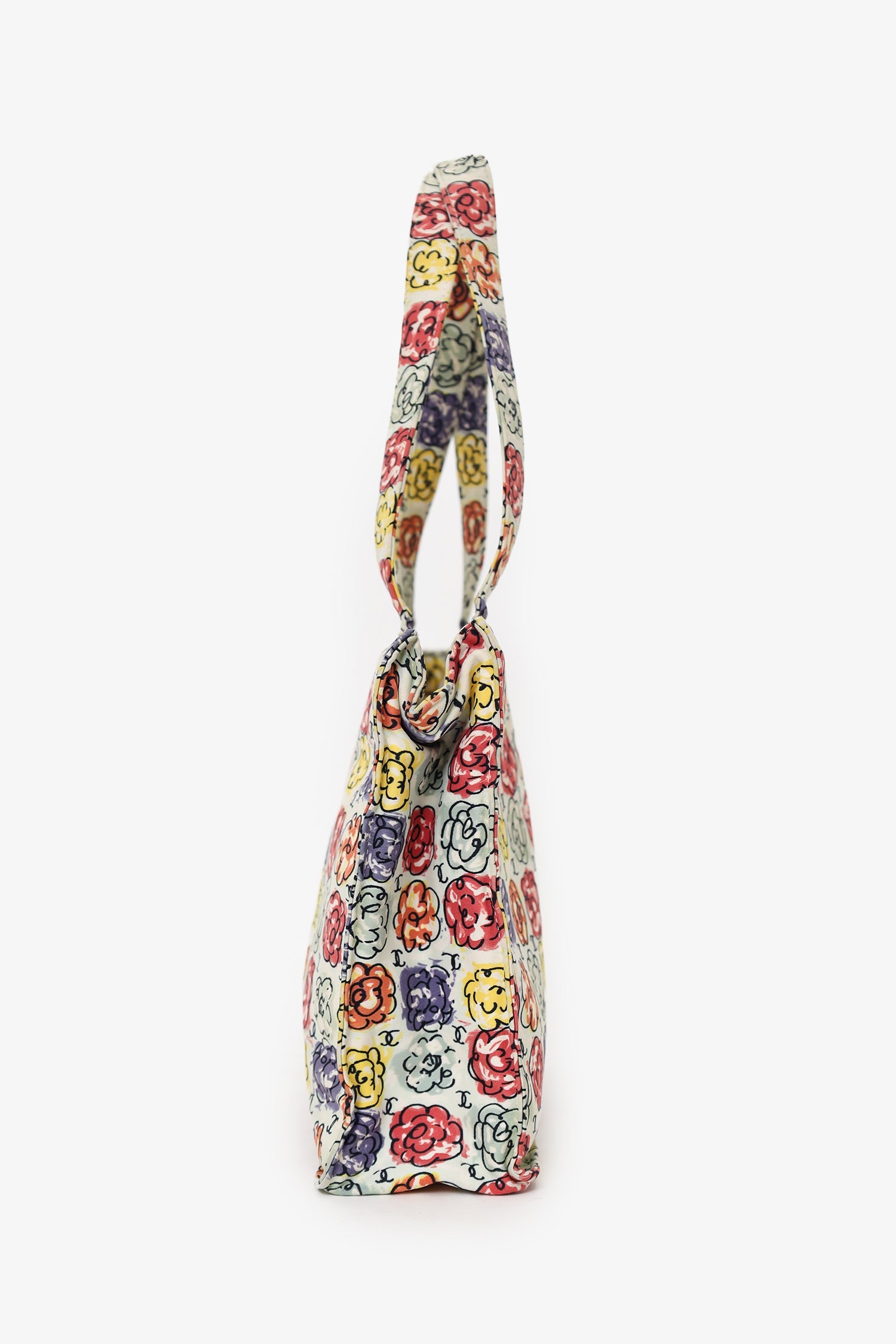 Pre-Loved Chanel™ White/Multicolour Floral Print CC Mini Tote