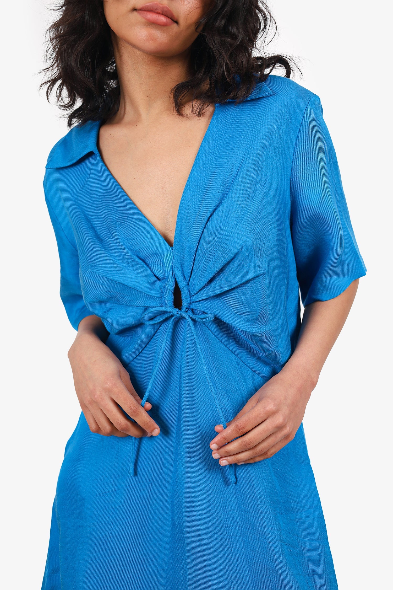 Sandro Blue V-Neck Key-Hole Midi Dress Size 40