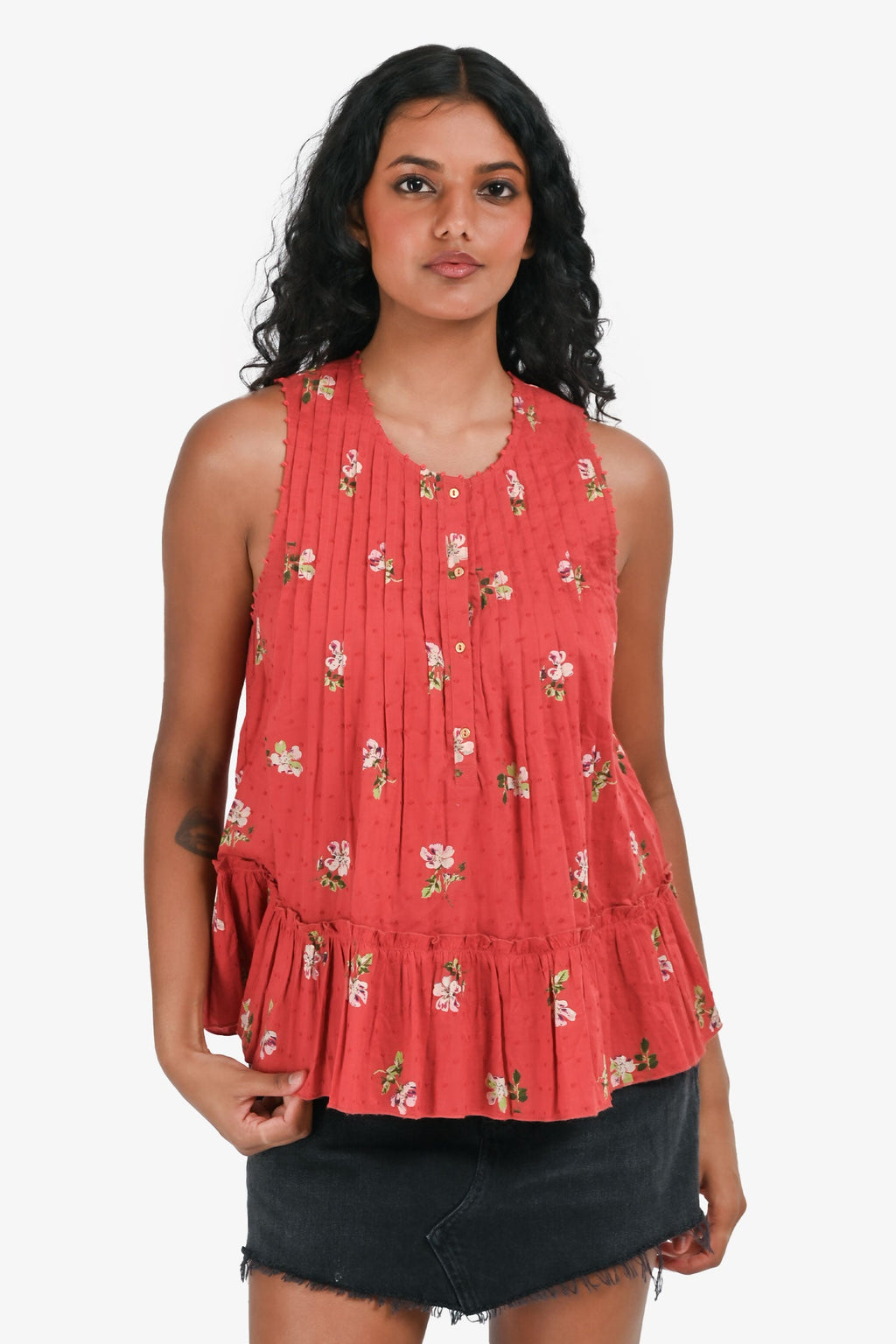Ulla Johnson Red/Pink Floral Sleeveless Top Size 4