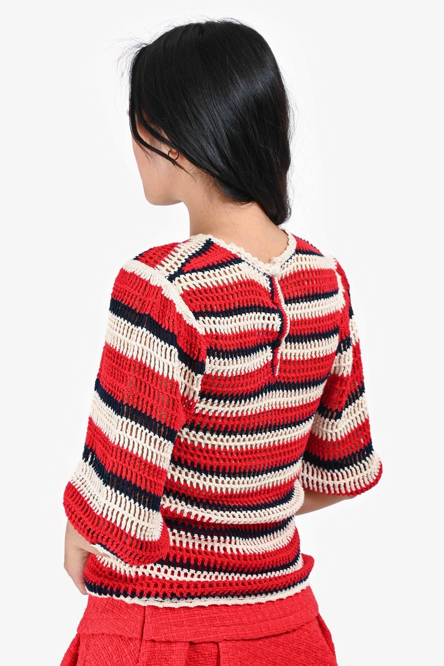 Ulla Johnson Red/White and Navy Striped Crochet Top Size S