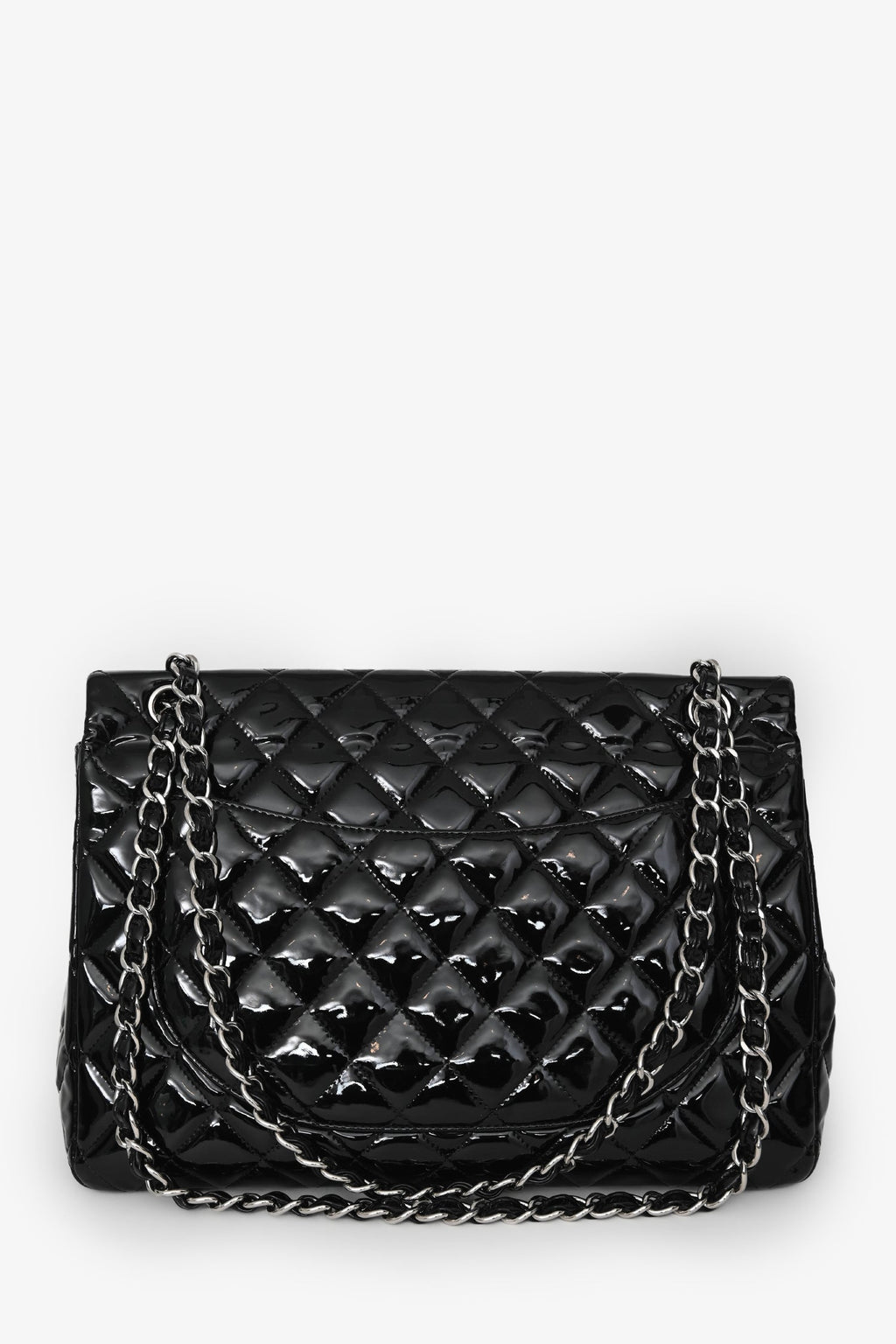 Pre-Loved Chanel™ 2012/13 Black Quilted Patent Maxi Double Flap Shoulder Bag
