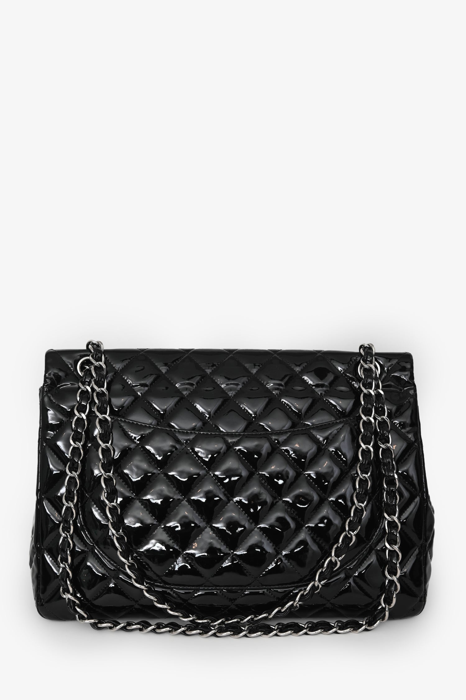 Pre-Loved Chanel™ 2012/13 Black Quilted Patent Maxi Double Flap Shoulder Bag