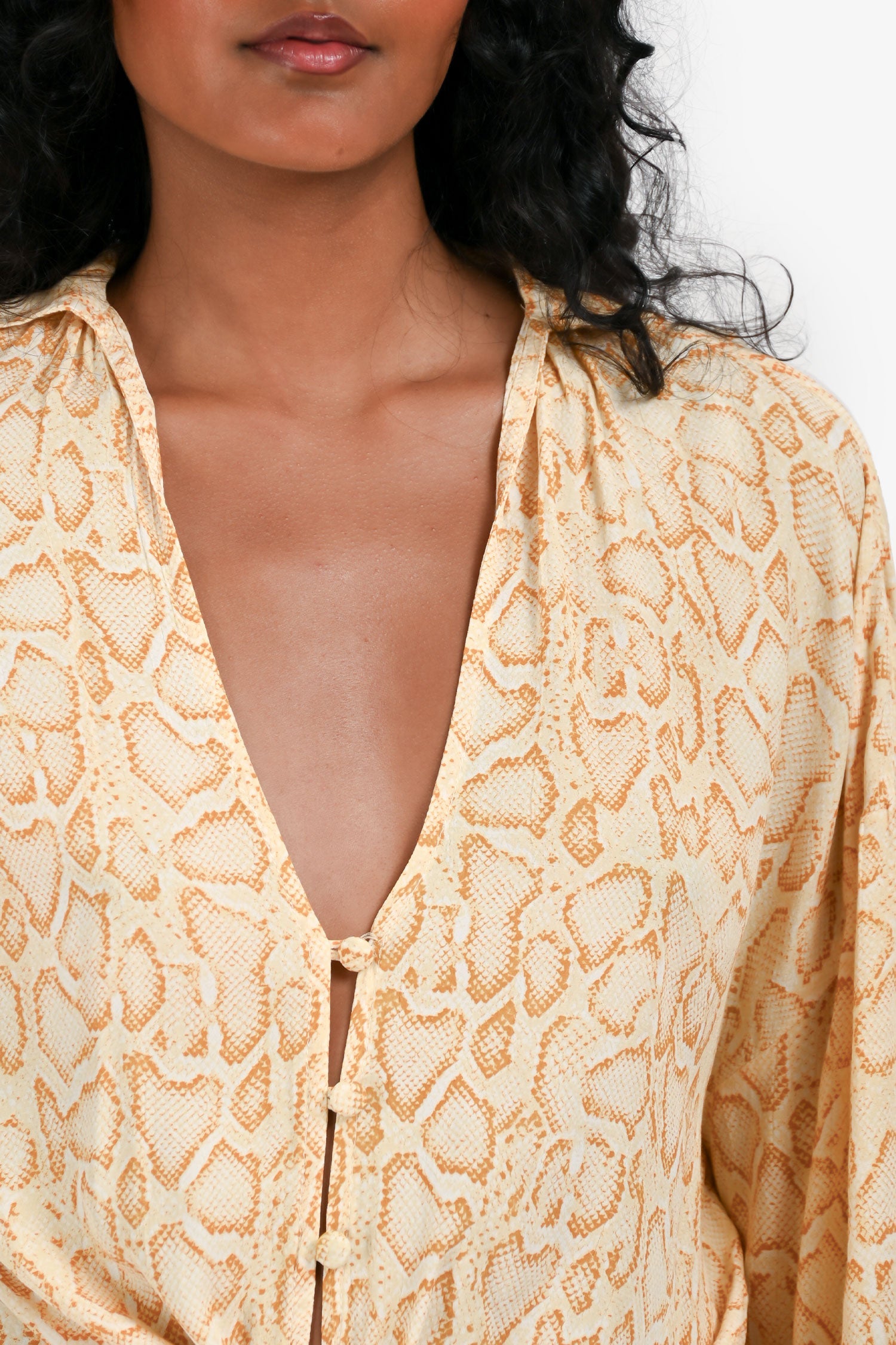 Faithfull The Brand Yellow Snakeskin Print Blouse Size XS