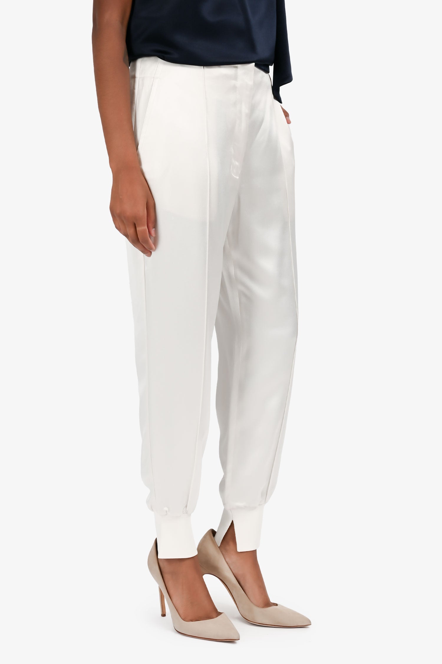 3.1 Phillip Lim White Crepe Satin Joggers Size 2