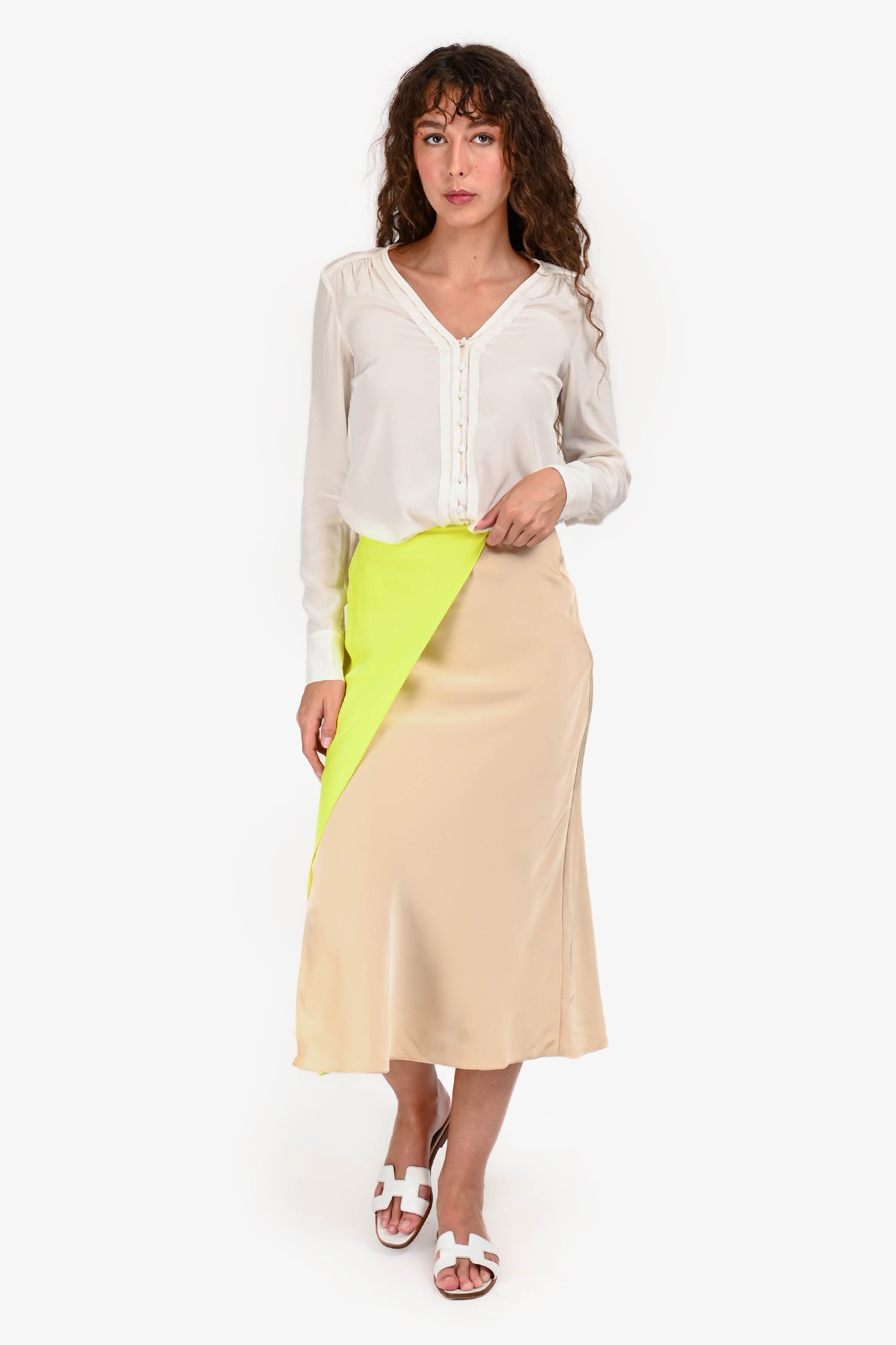 Samsoe Samsoe Beige/Yellow Silk Satin Slip Skirt Size XXS