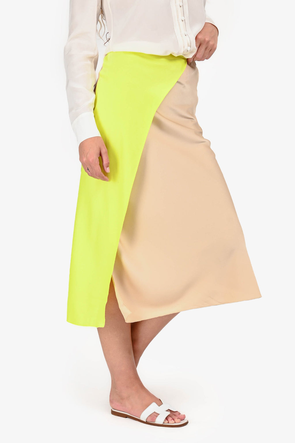 Samsoe Samsoe Beige/Yellow Silk Satin Slip Skirt Size XXS