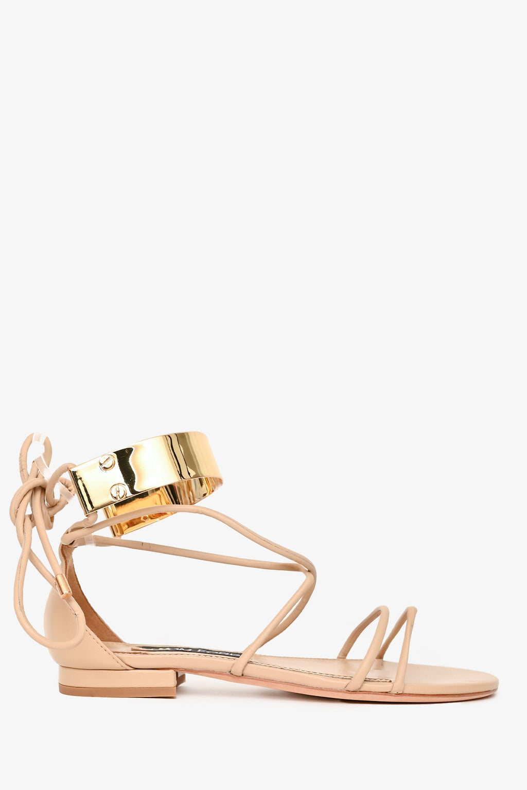 Tom Ford Nude Leather Gold Toned Accent Lace-up Sandals Size 35